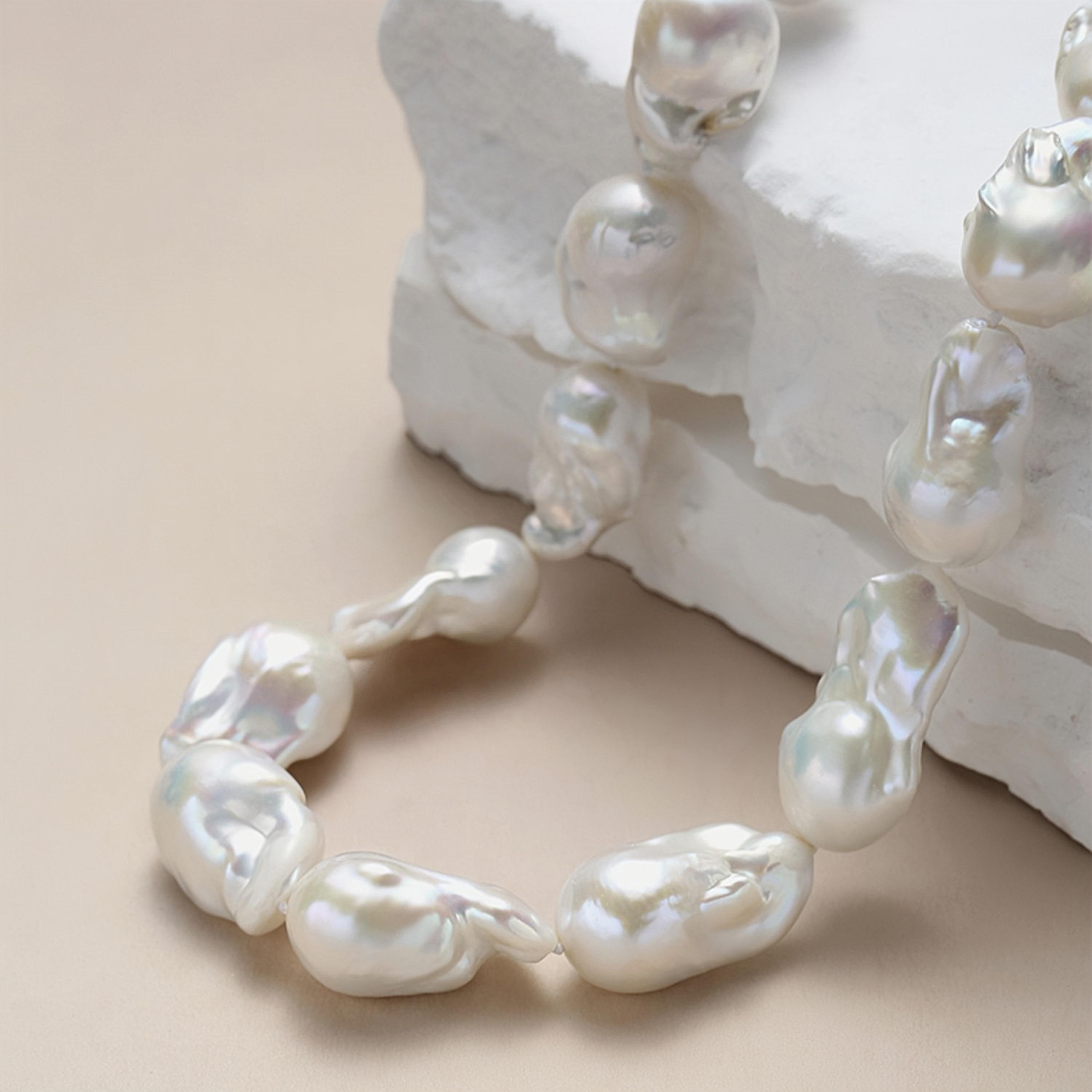 Elegant baroque pearl necklace showcasing irregular shaped pearls with unique natural imperfections