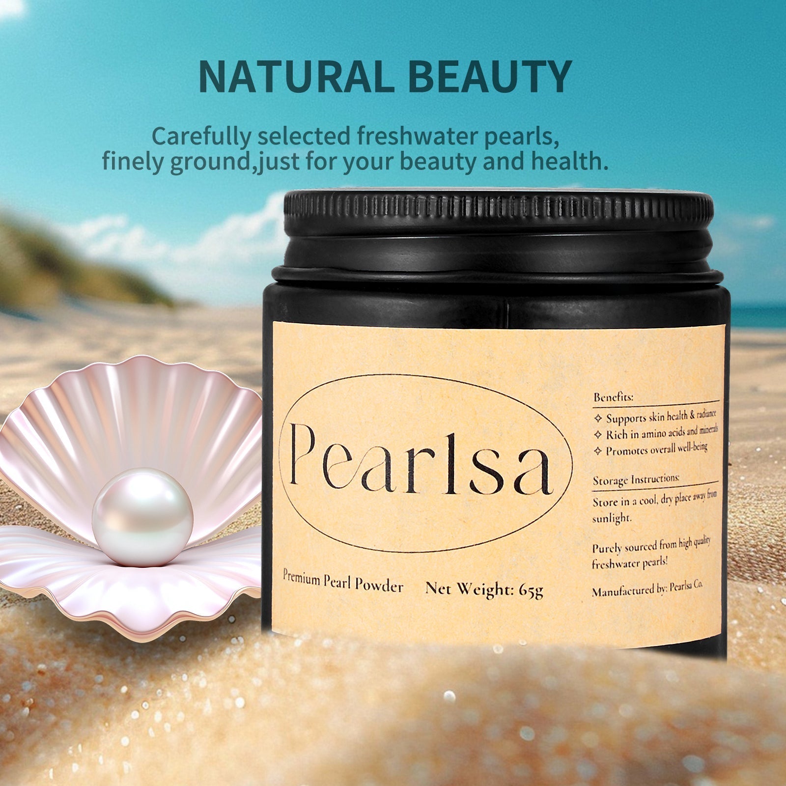 Pearl powder with freshwater pearls in a ceramic bowl representing traditional pearl powder benefits for eyes and beauty.