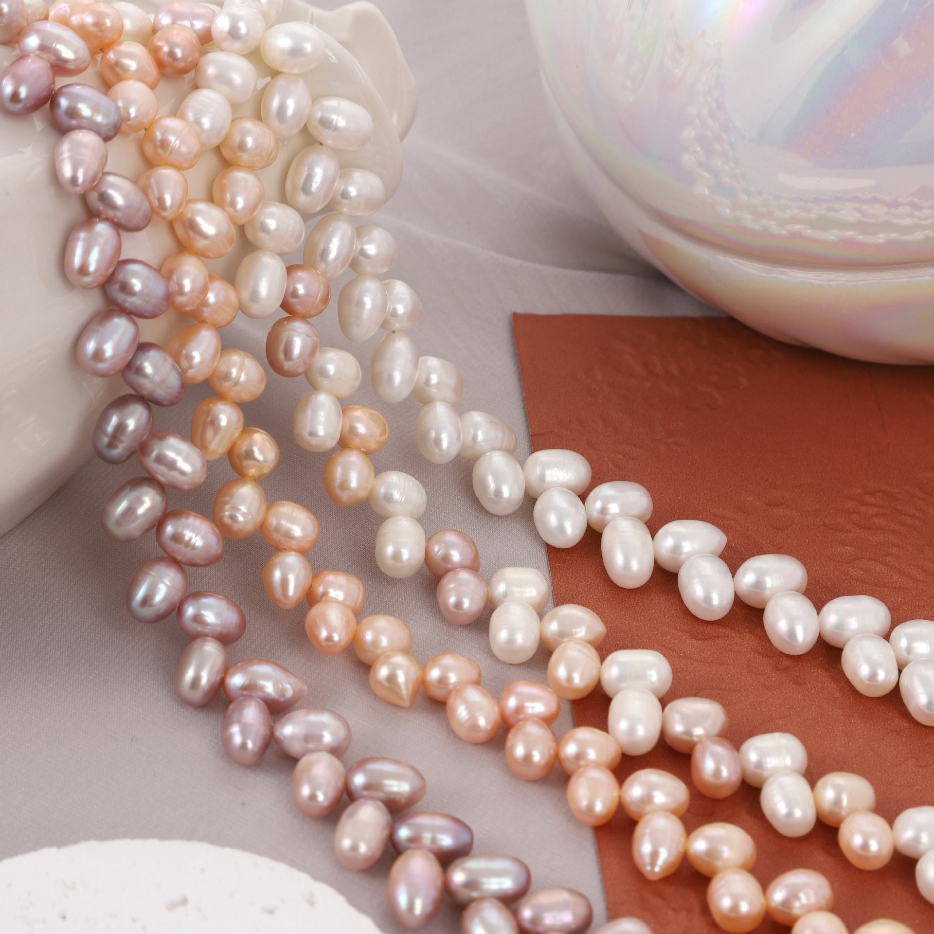 8mm Cross Oval Pearl Strand