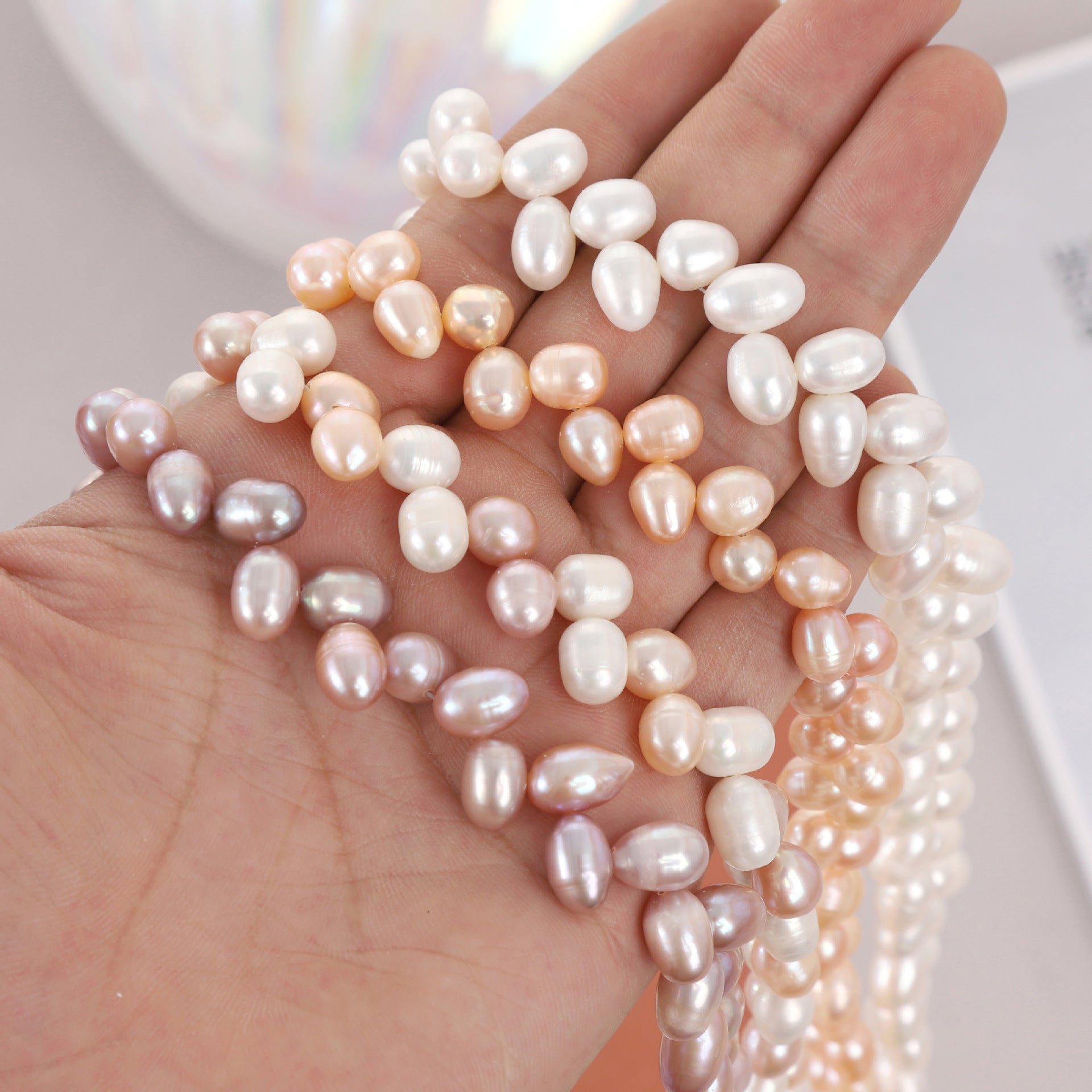 8mm Cross Oval Pearl Strand