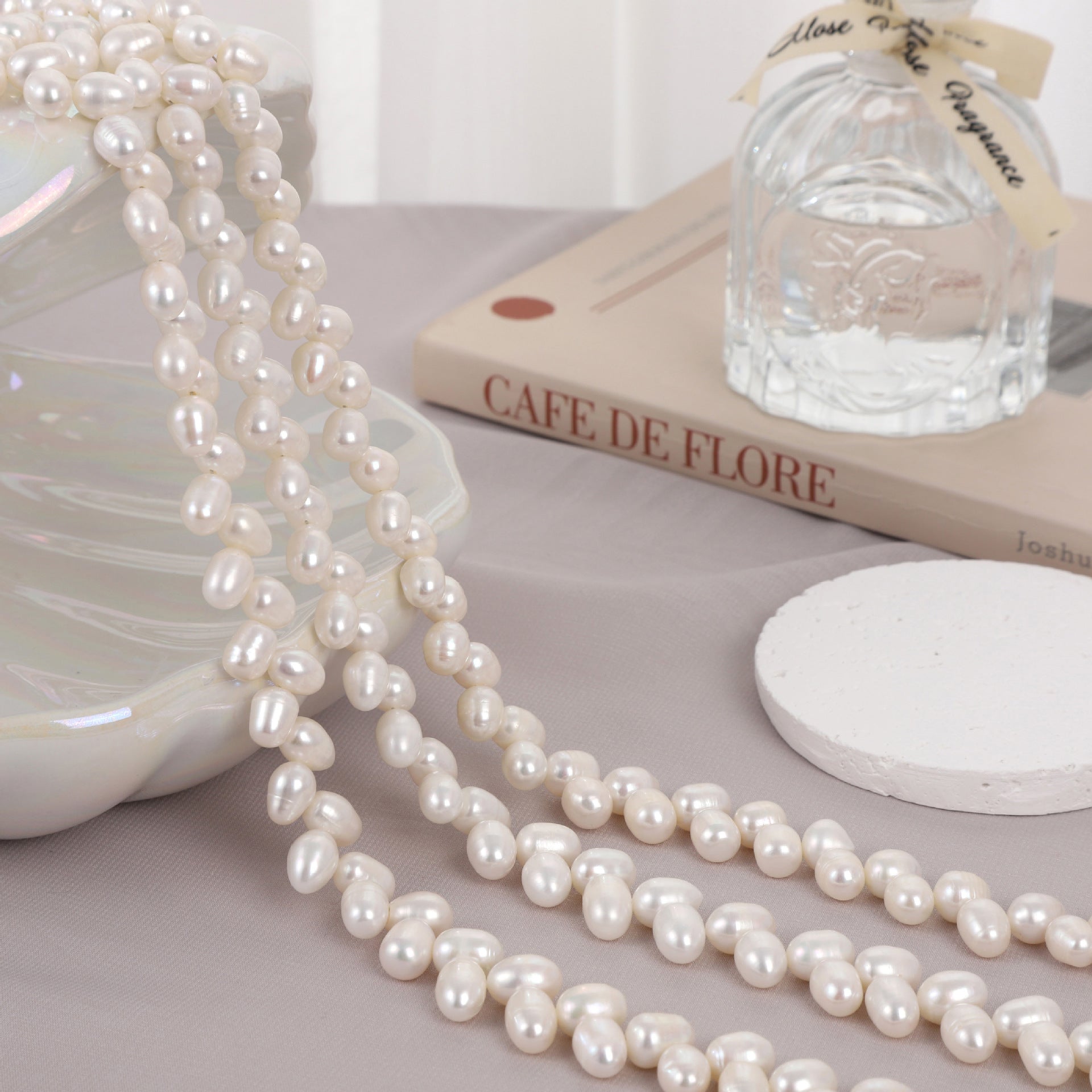 8mm Cross Oval Pearl Strand