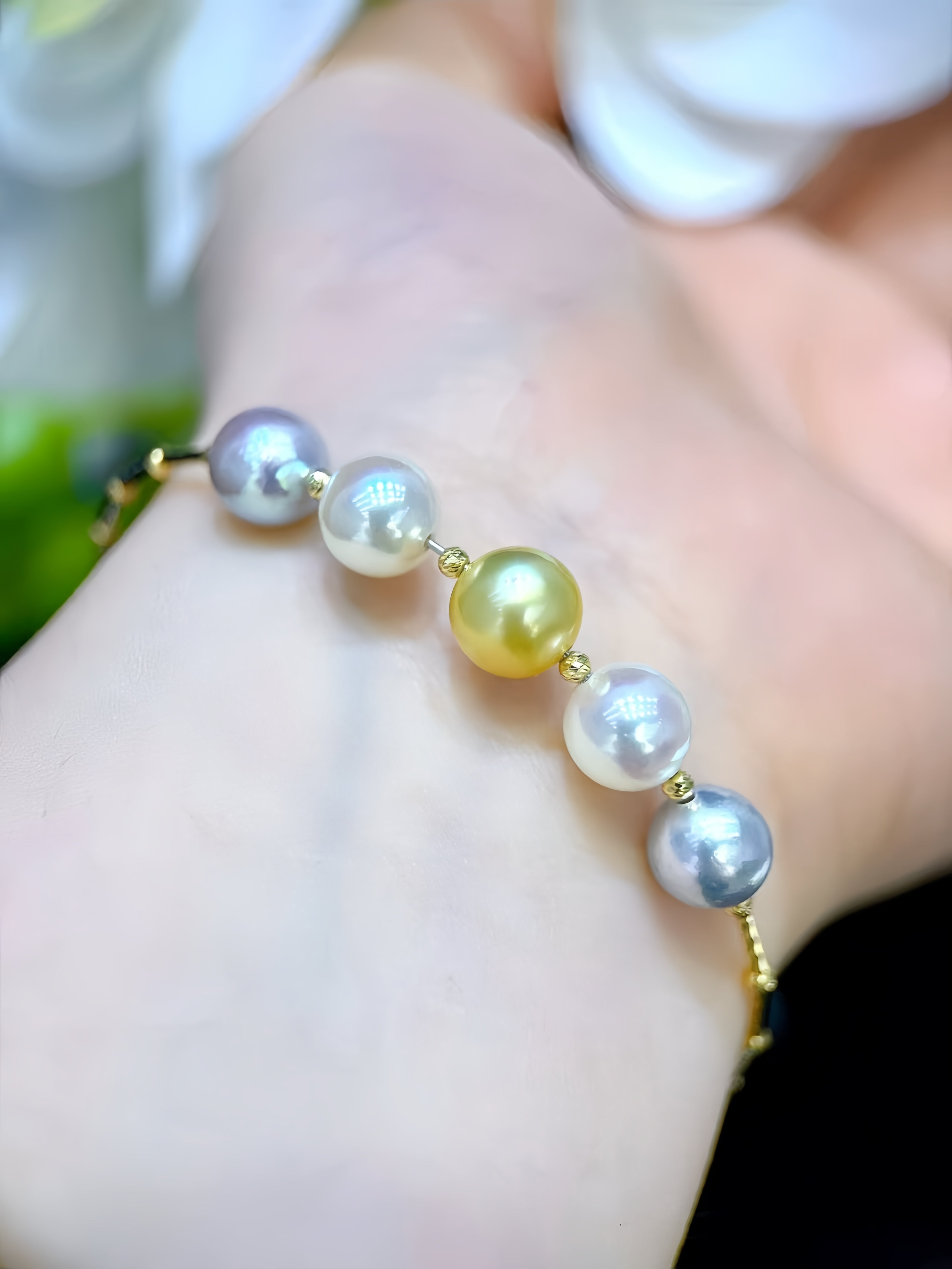 7mm Akoya&9mm South Sea Gold Pearl Bracelet/18K Gold B.01