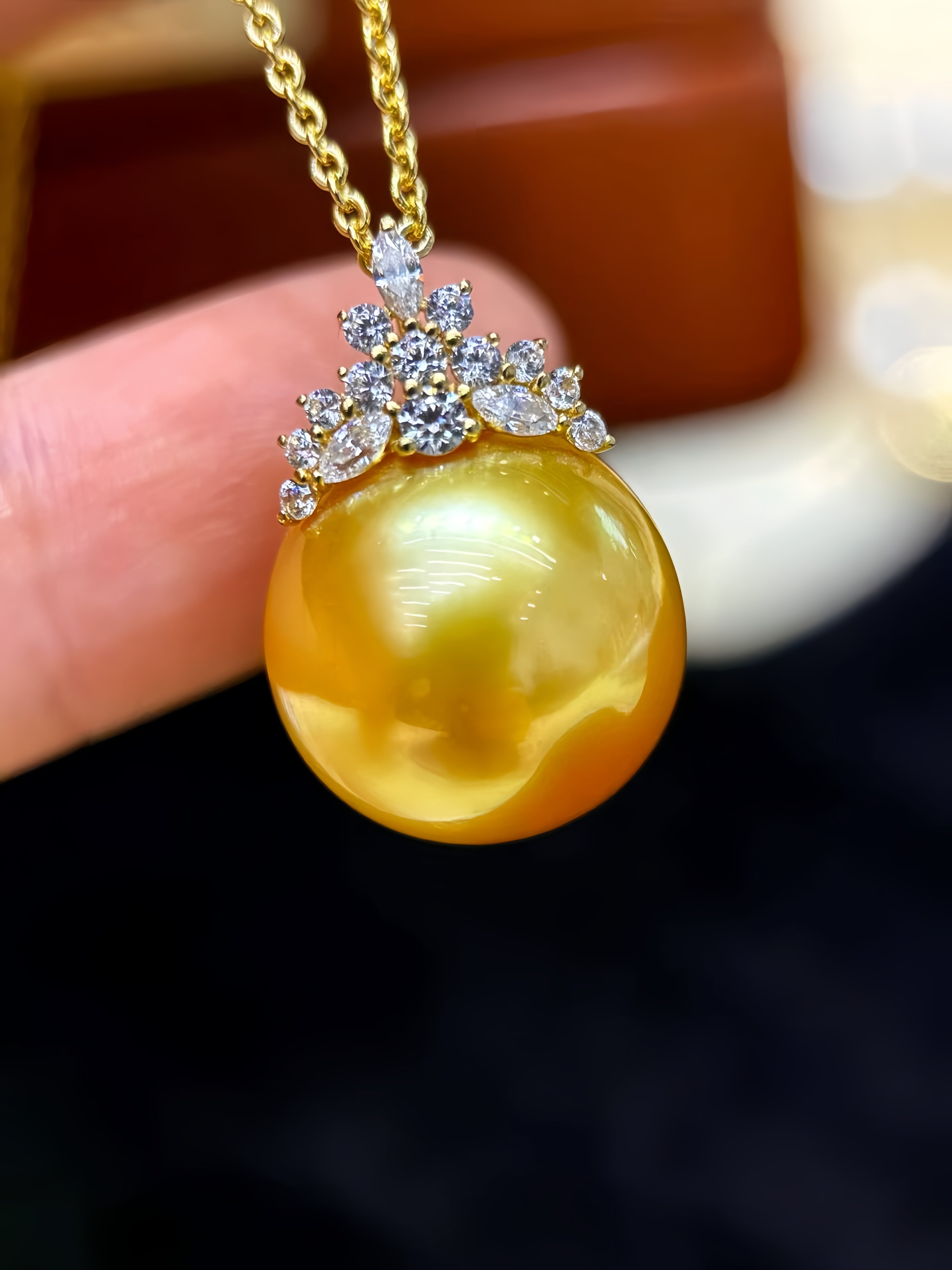 13-14mm South Sea Gold Pearl Pendant/18K Gold P.01