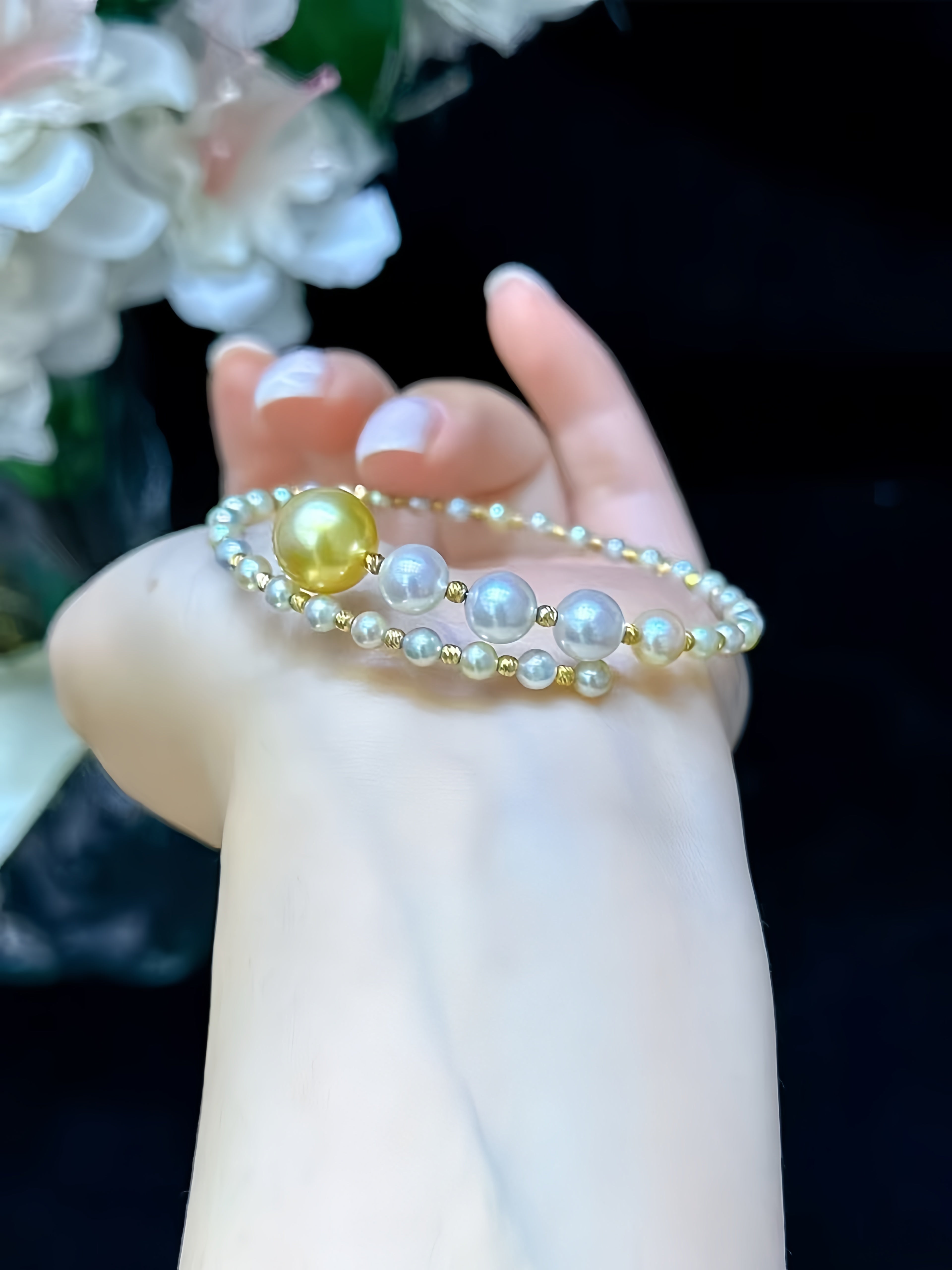 6-7mm Akoya&10-11mm South Sea Gold Pearl Bracelet B.01