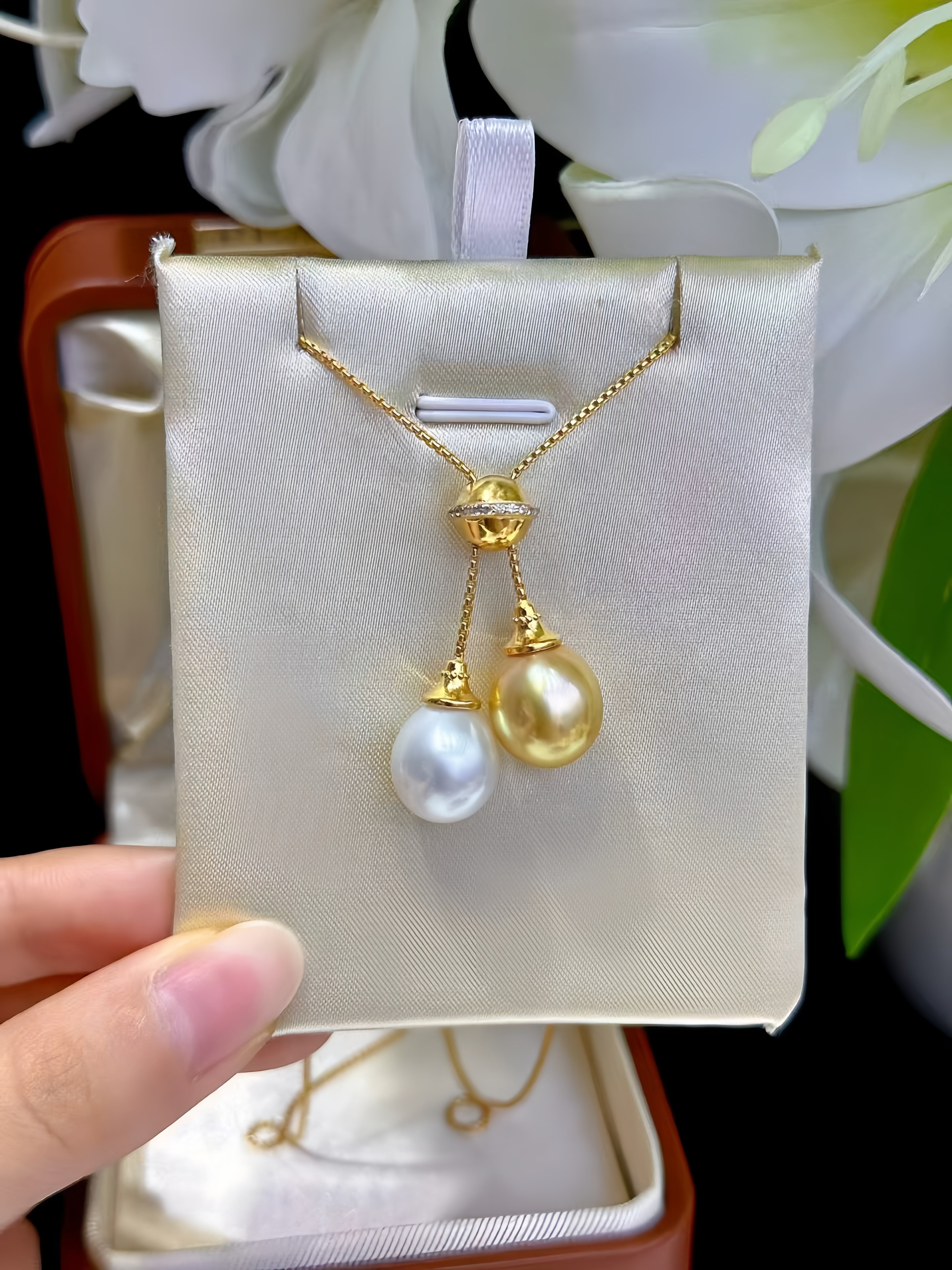 10-12mm South Sea Gold&Australian White Pearl Necklace N.01