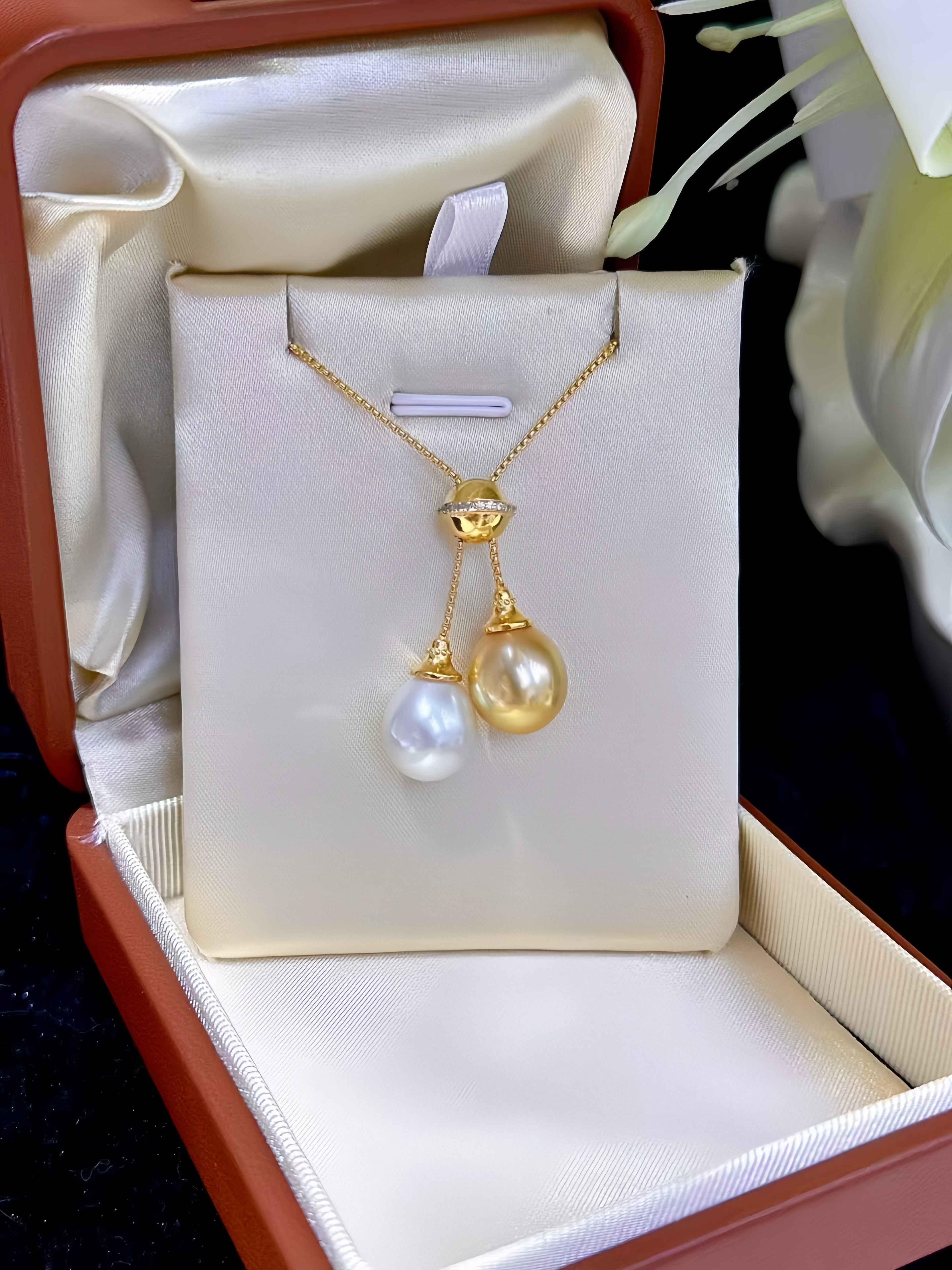 10-12mm South Sea Gold&Australian White Pearl Necklace N.01