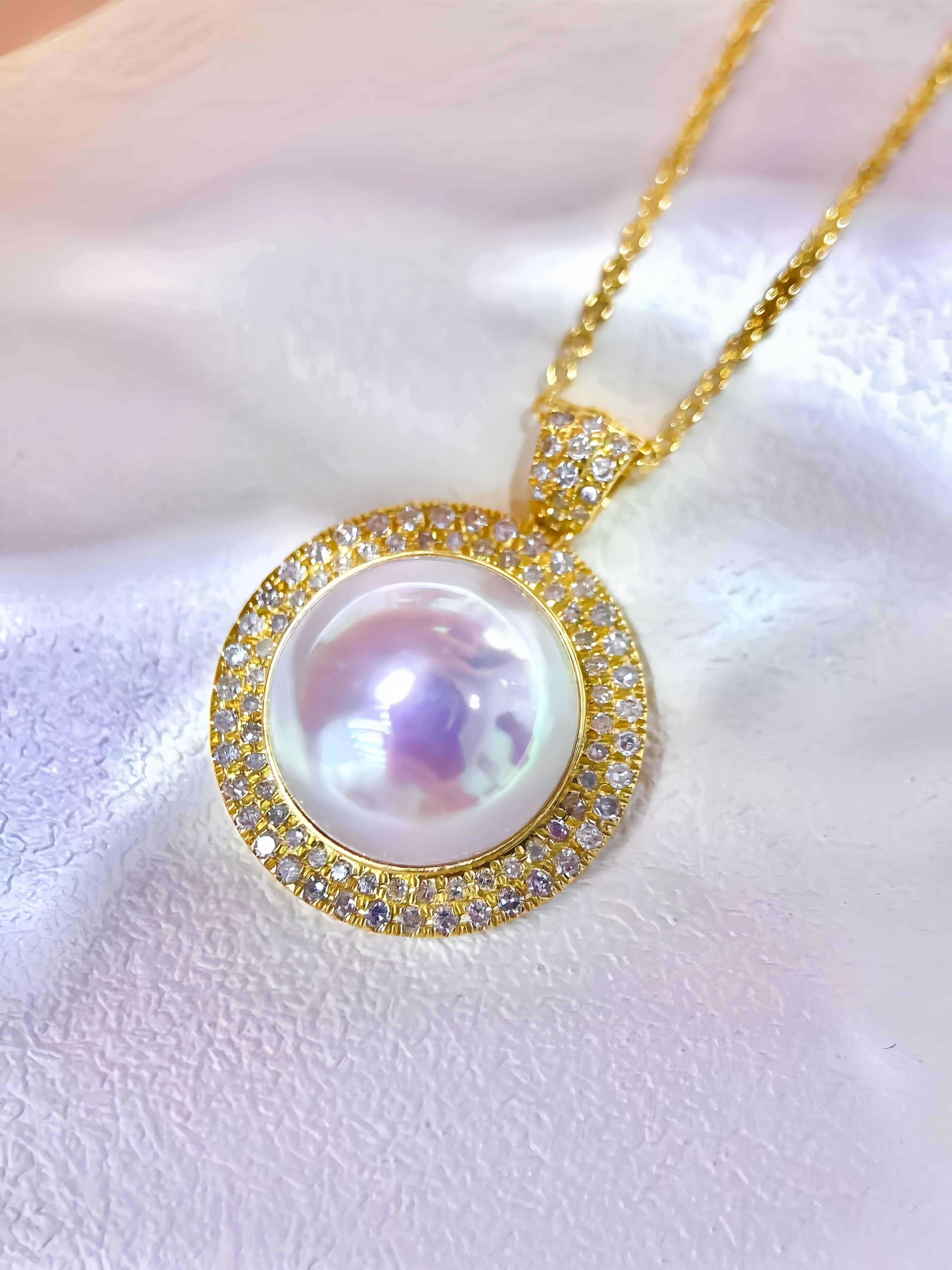 12-13mm Mabe Pearl Necklace/18K Gold N.01