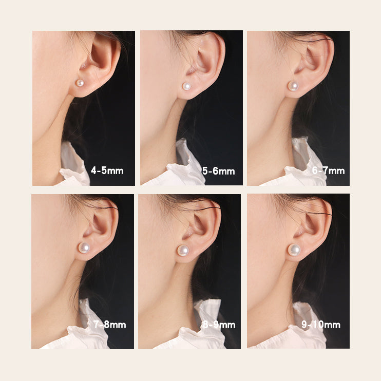 Freshwater pearl stud earrings size comparison from 3mm to 15mm for everyday and statement wear