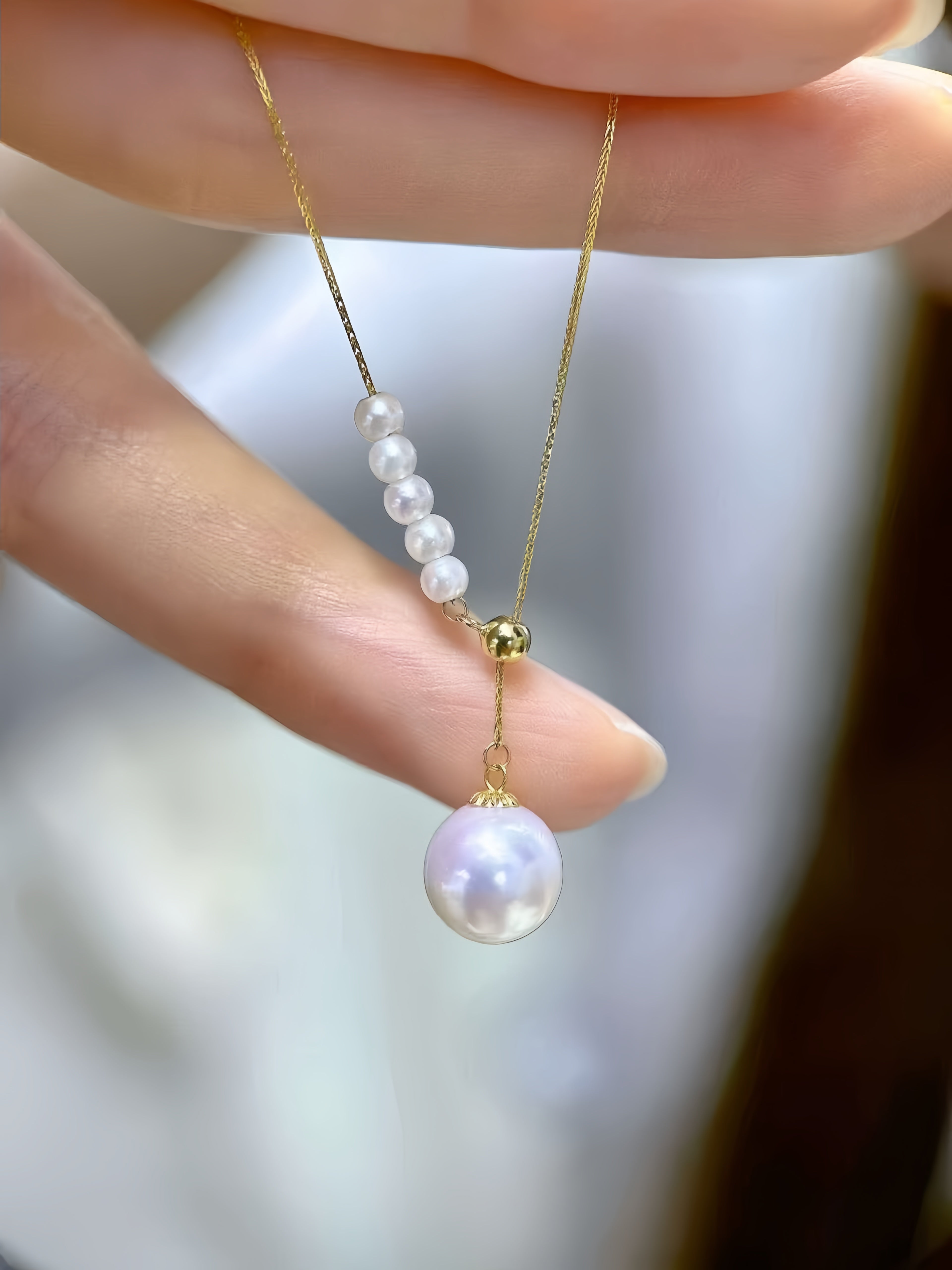 2mm&9mm Akoya Pearl Necklace /18K Gold Setting N.01