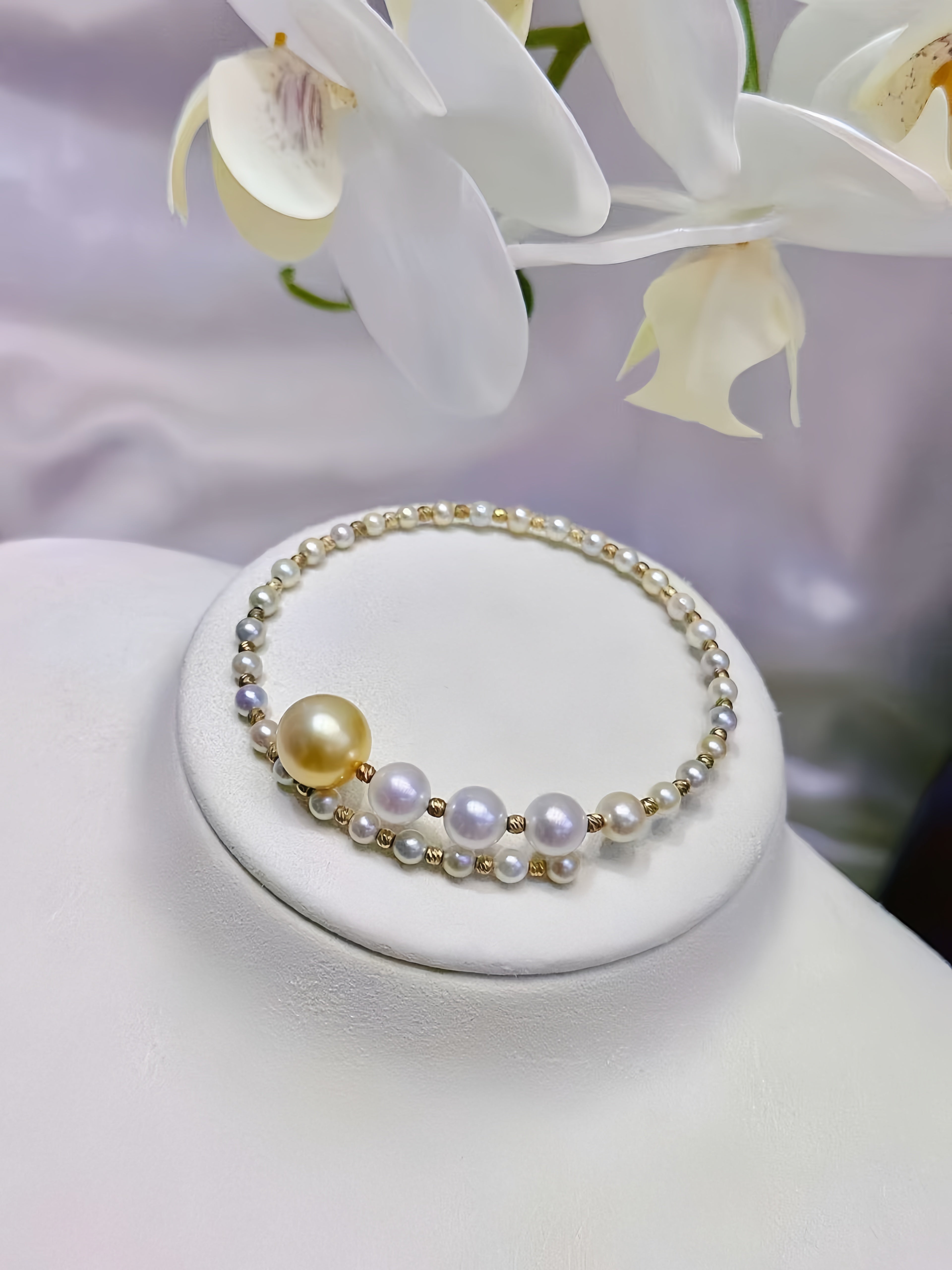 3mm&11mm Akoya/South Sea Gold Pearl Bracelet B.01