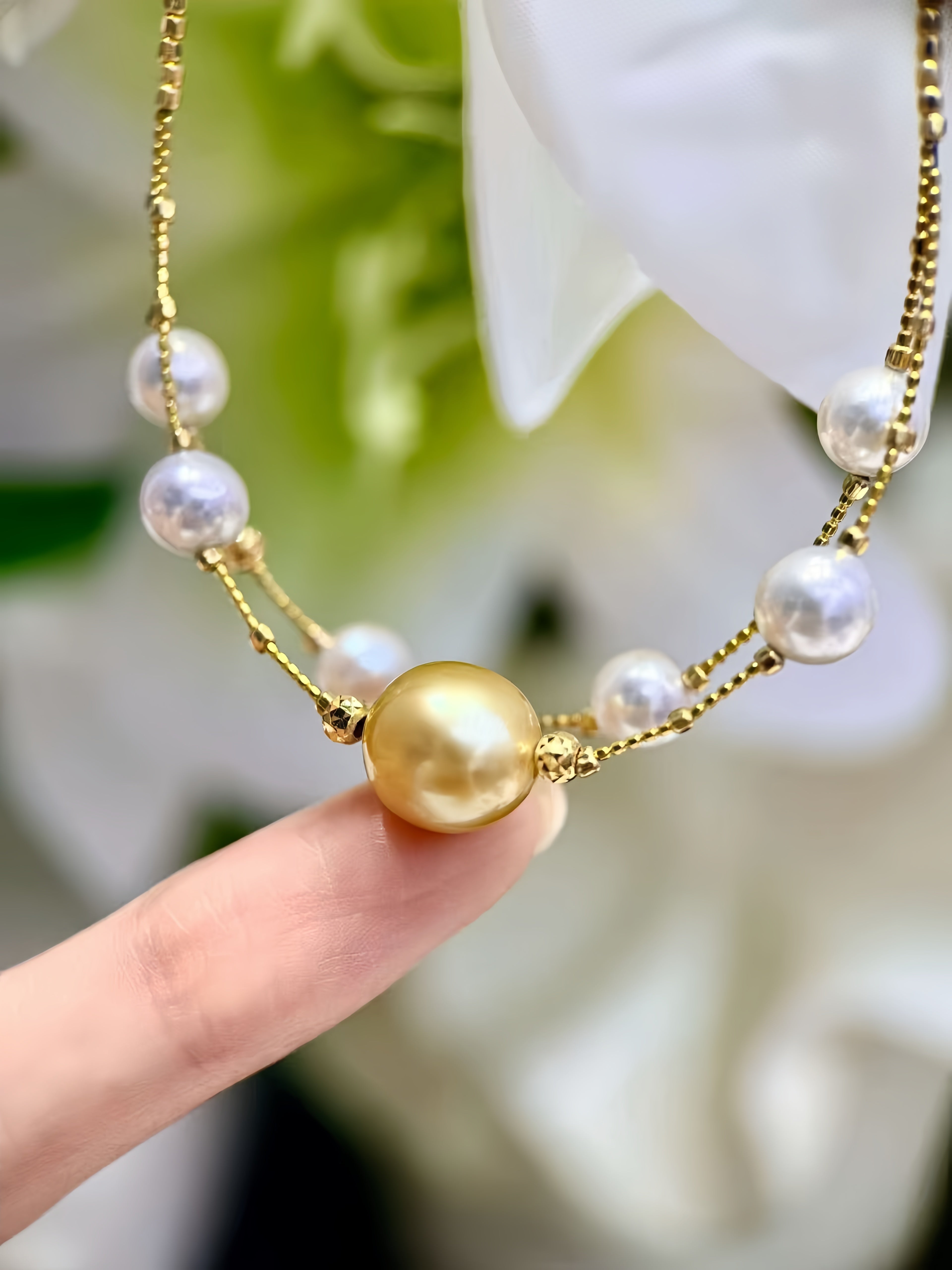 6mm Akoya&11mm South Sea Gold Pearl Bracelet B.01