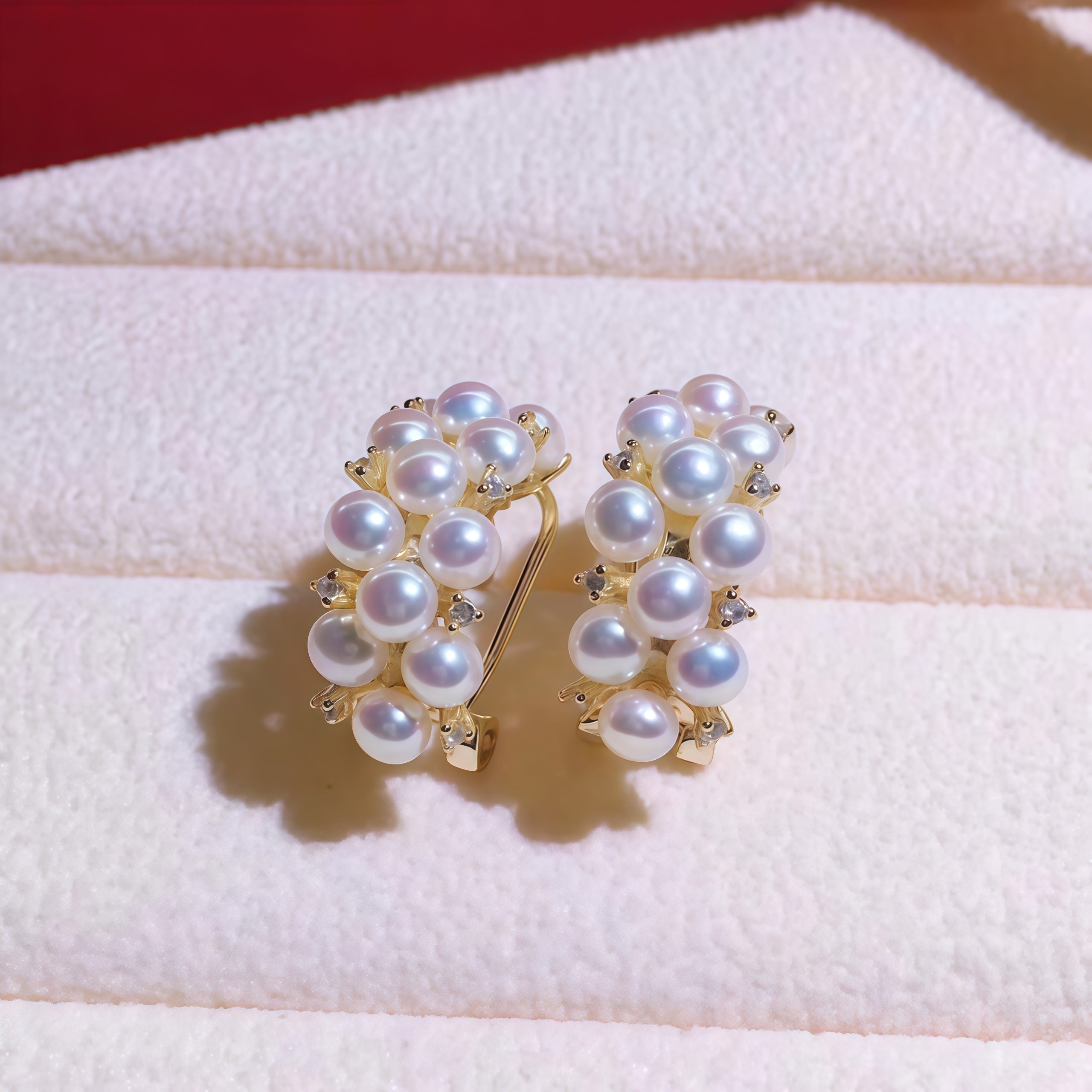 Front view of Aurora pearl hoop earrings with 3–4mm high-luster freshwater pearls