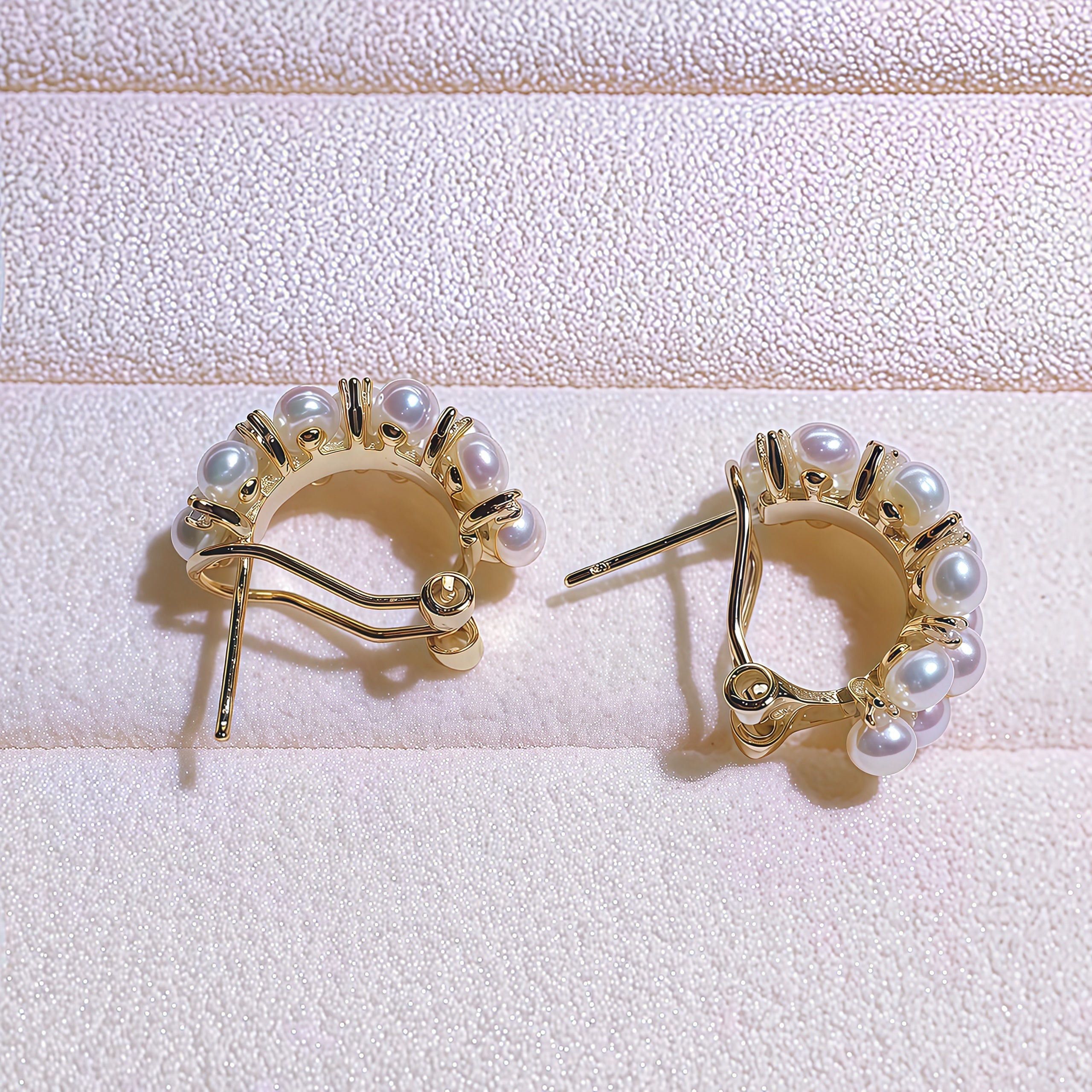 Back view of Aurora pearl hoop earrings with 3–4mm mini freshwater pearls and 925 silver setting