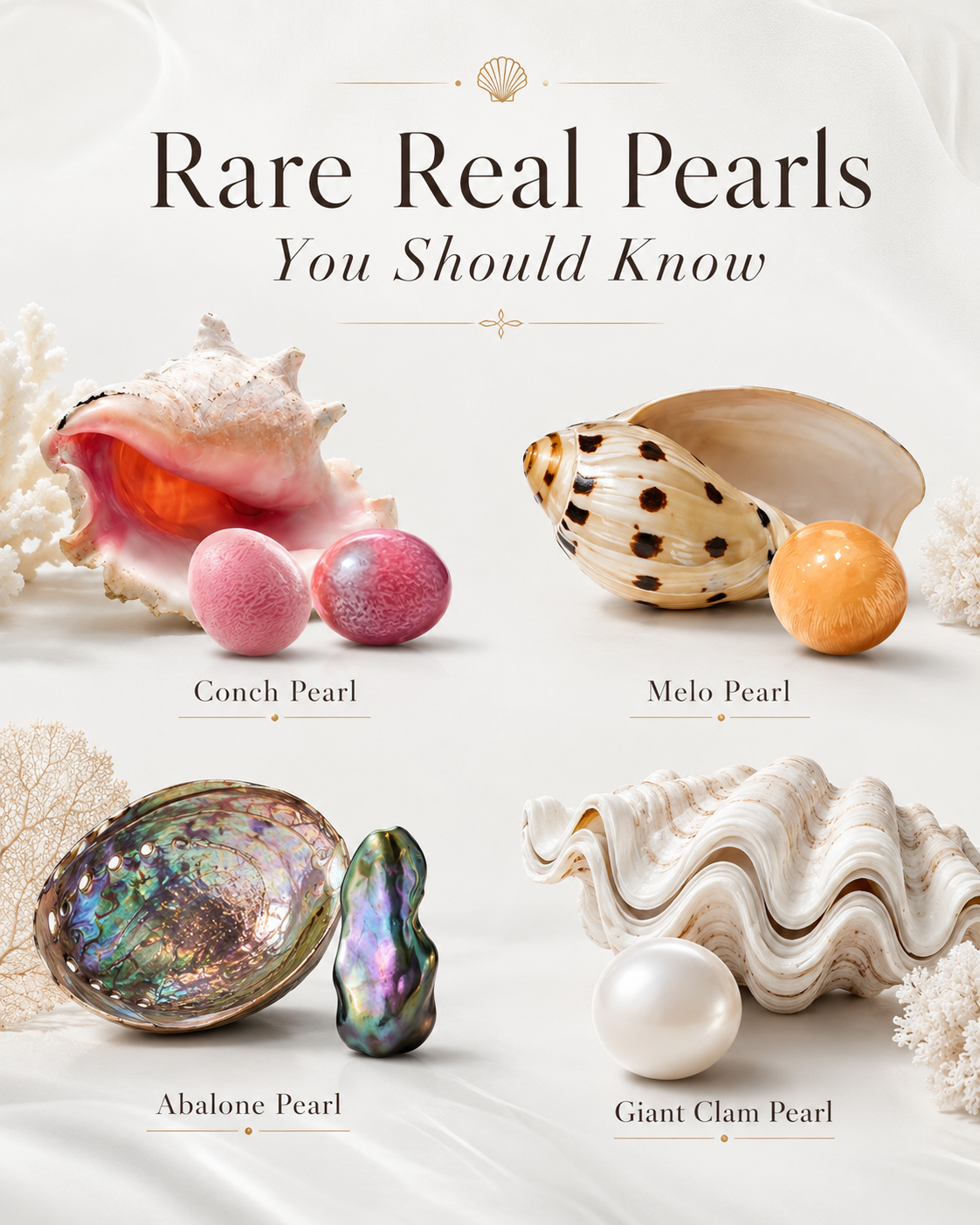 Conch, Melo, Abalone & Giant Clam Pearls with the mother of pearl