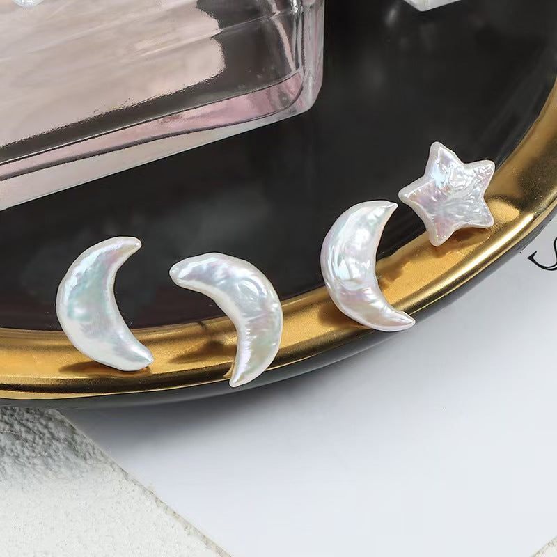 moon and star shaped pearl earrings