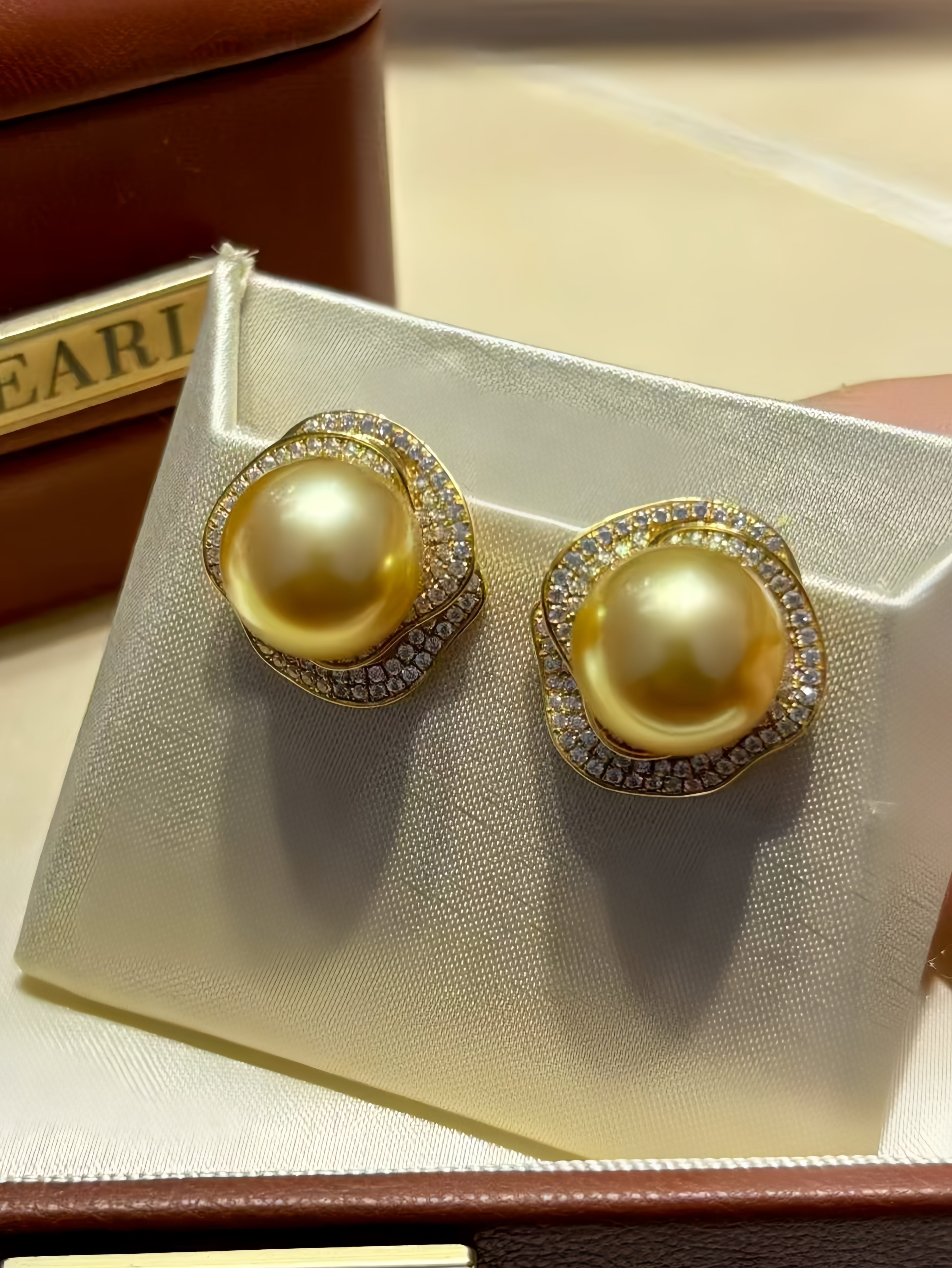 12-13mm South Sea Gold Pearl Earrings/18K Gold E.02