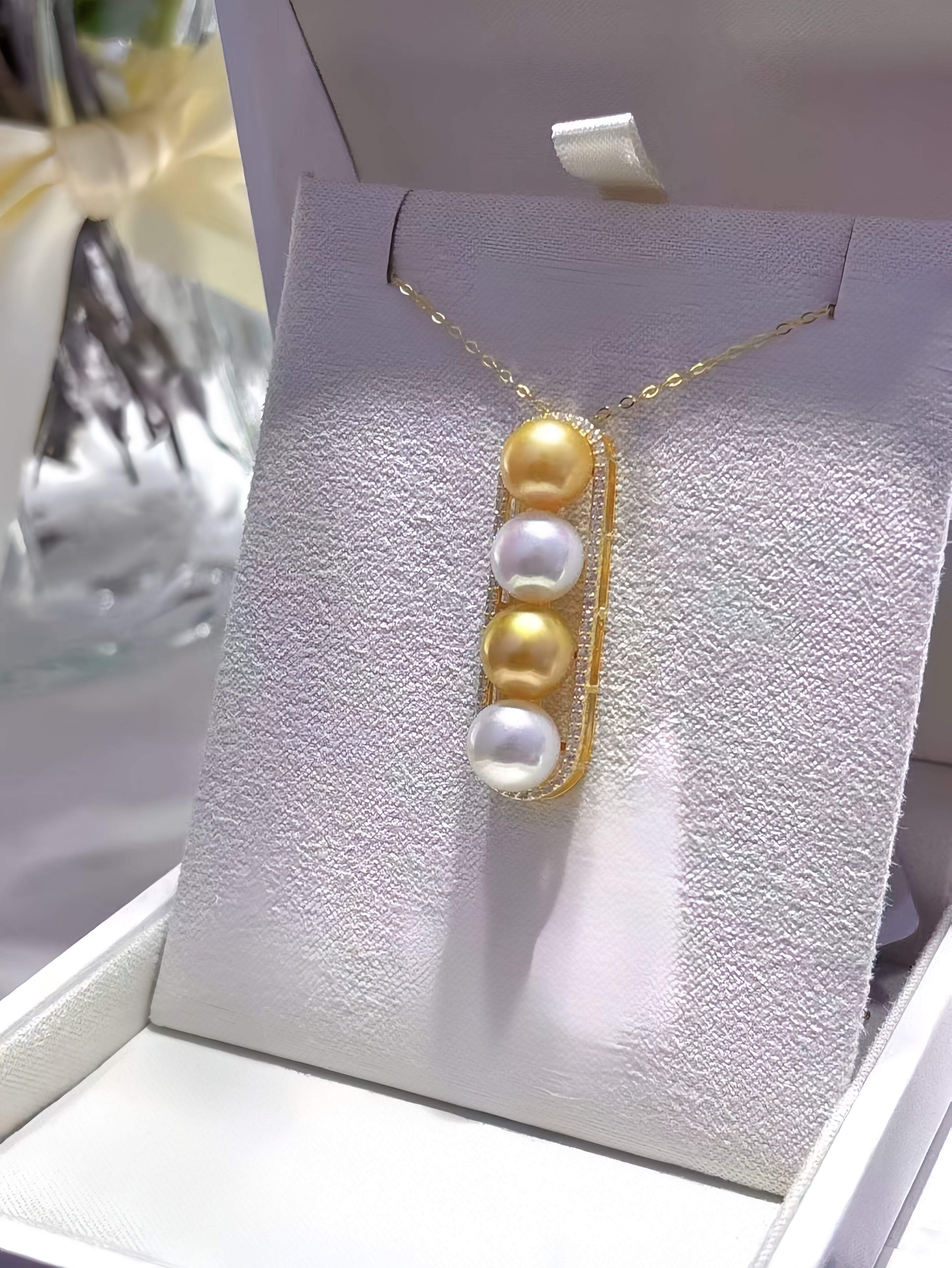 8-9mm Akoya&South Sea Gold Pearl Necklace N.01