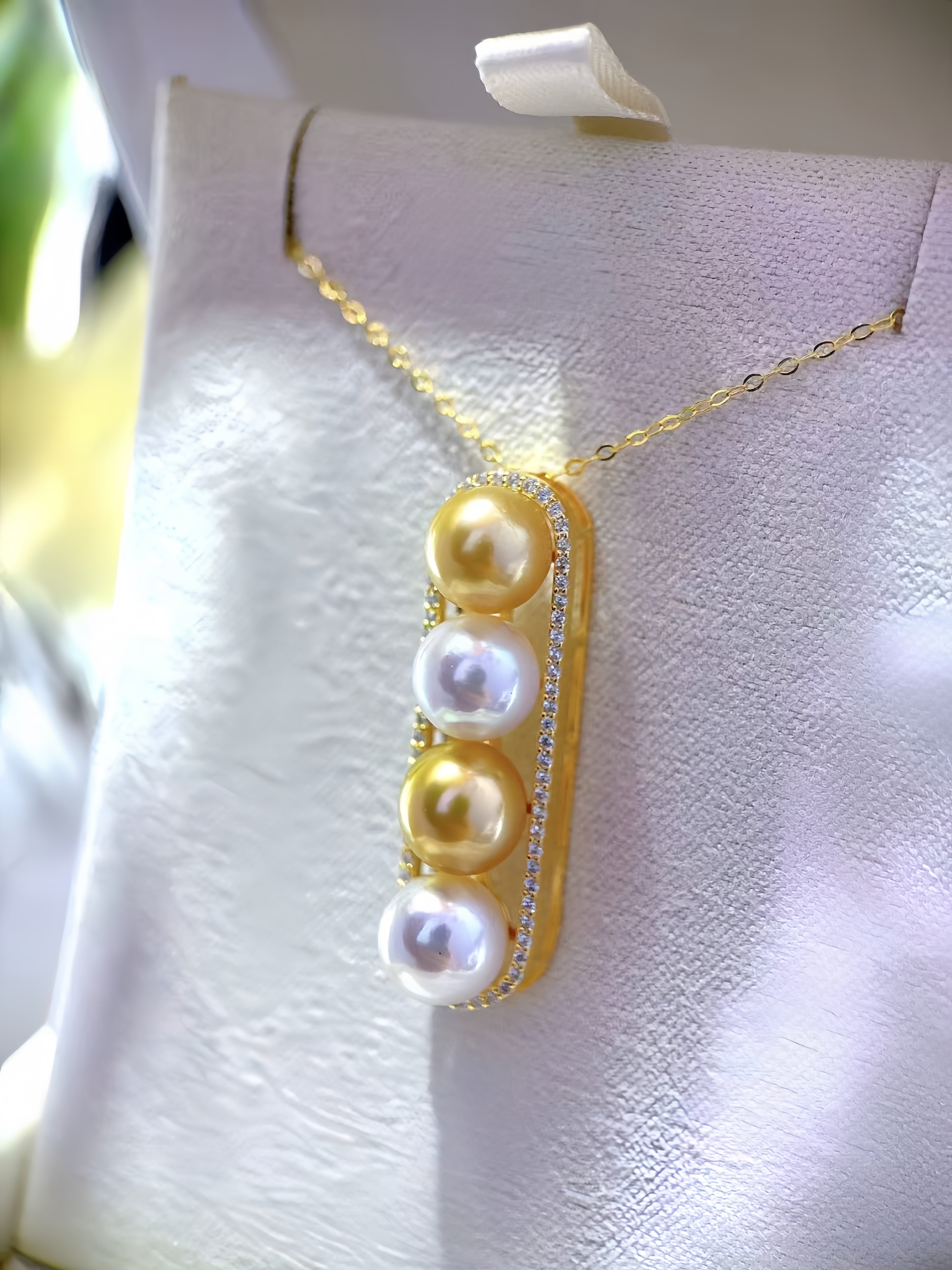 8-9mm Akoya&South Sea Gold Pearl Necklace N.01