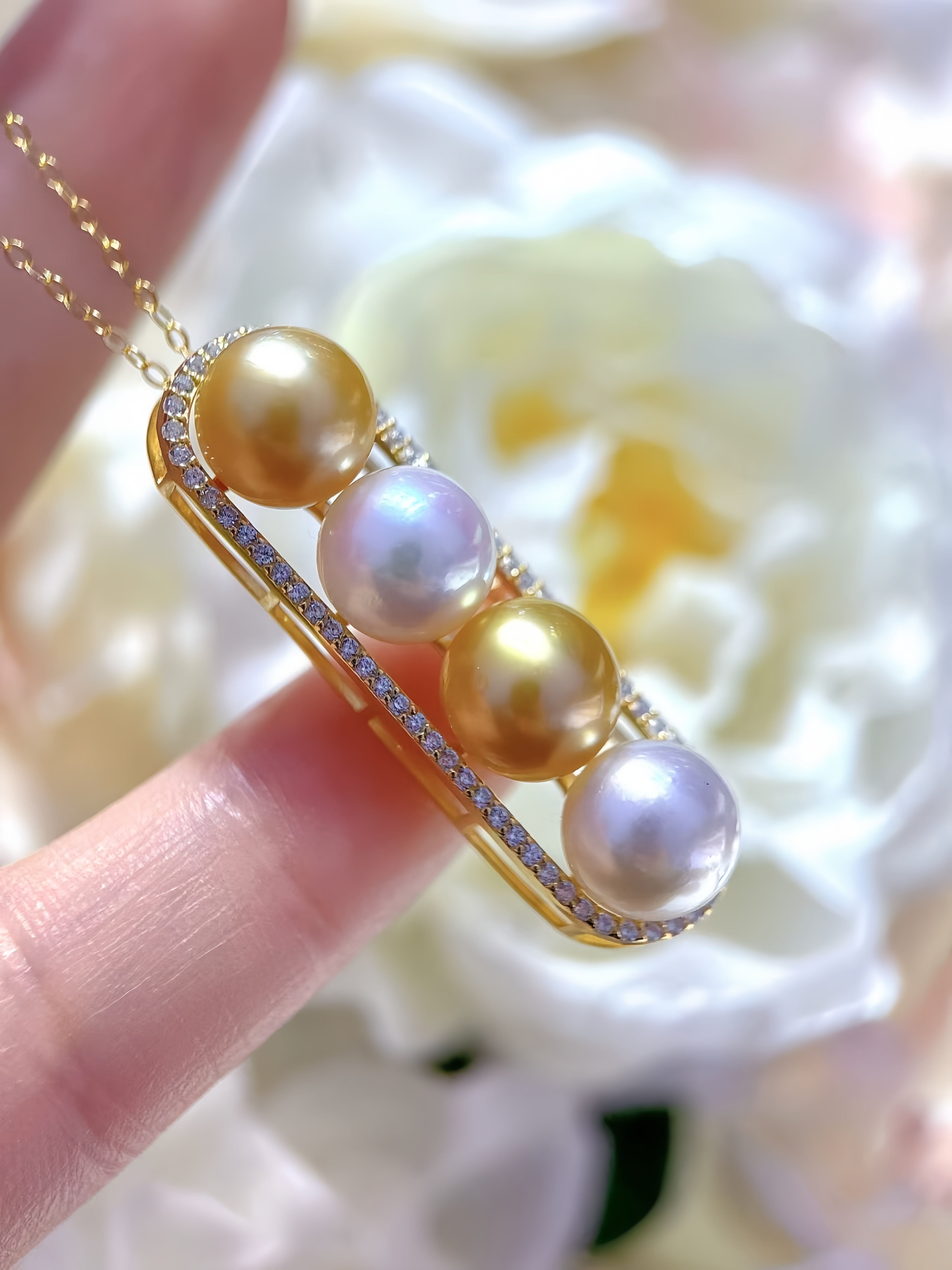 8-9mm Akoya&South Sea Gold Pearl Necklace N.01