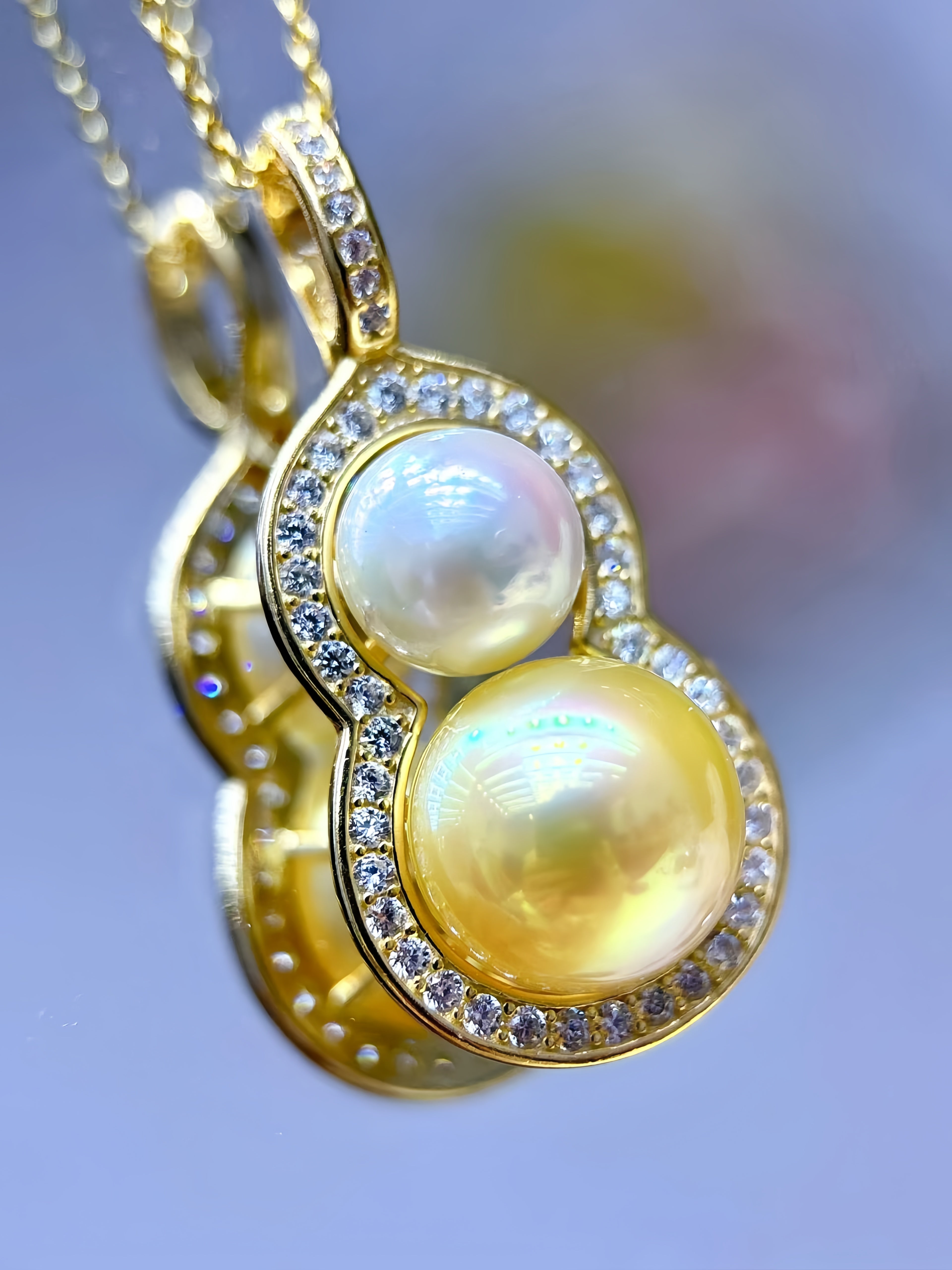 7mm Akoya&11mm South Sea Gold Pearl Pendant P.01
