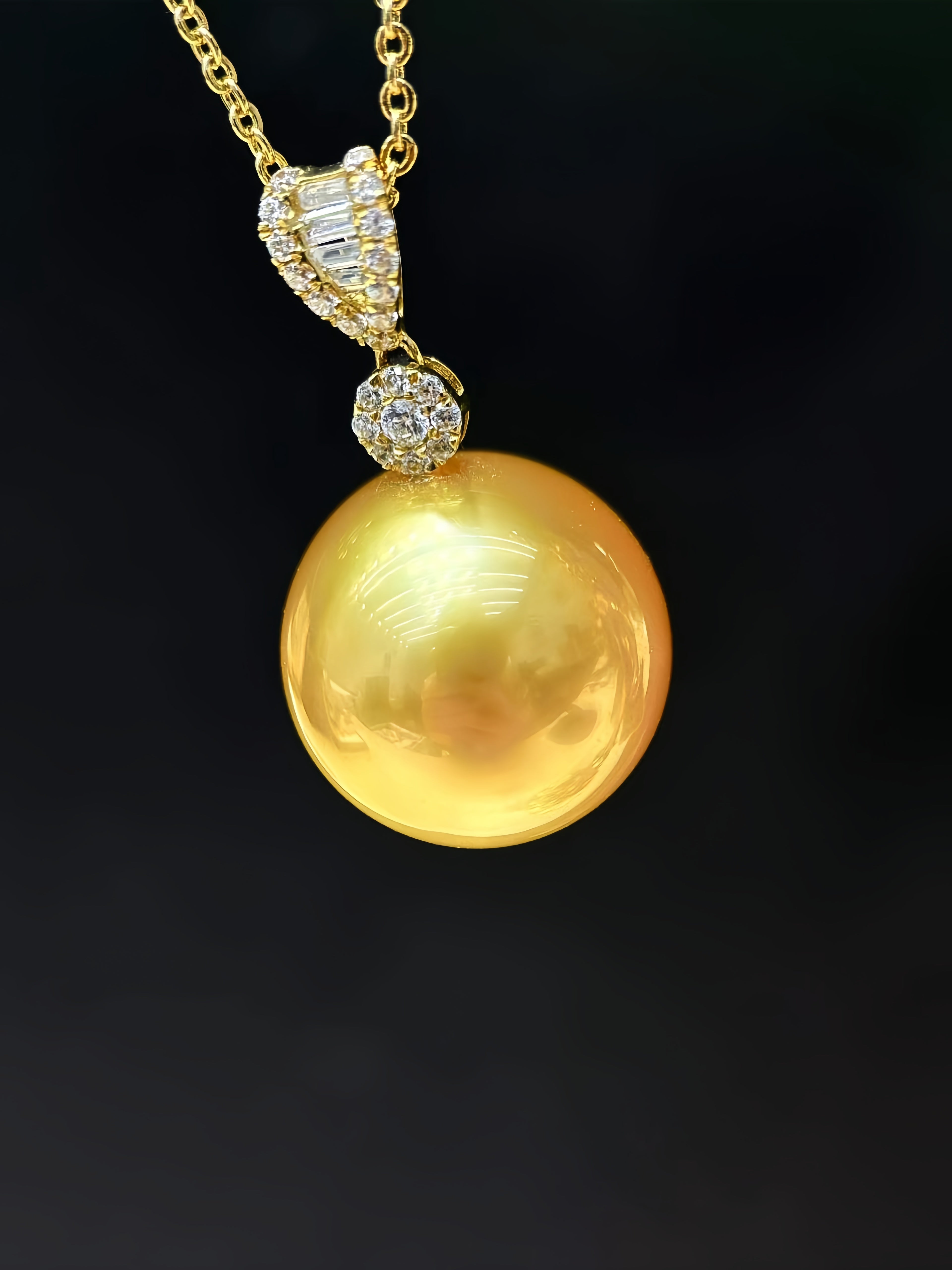 13-14mm South Sea Gold Pearl Pendant/18K Gold P.02