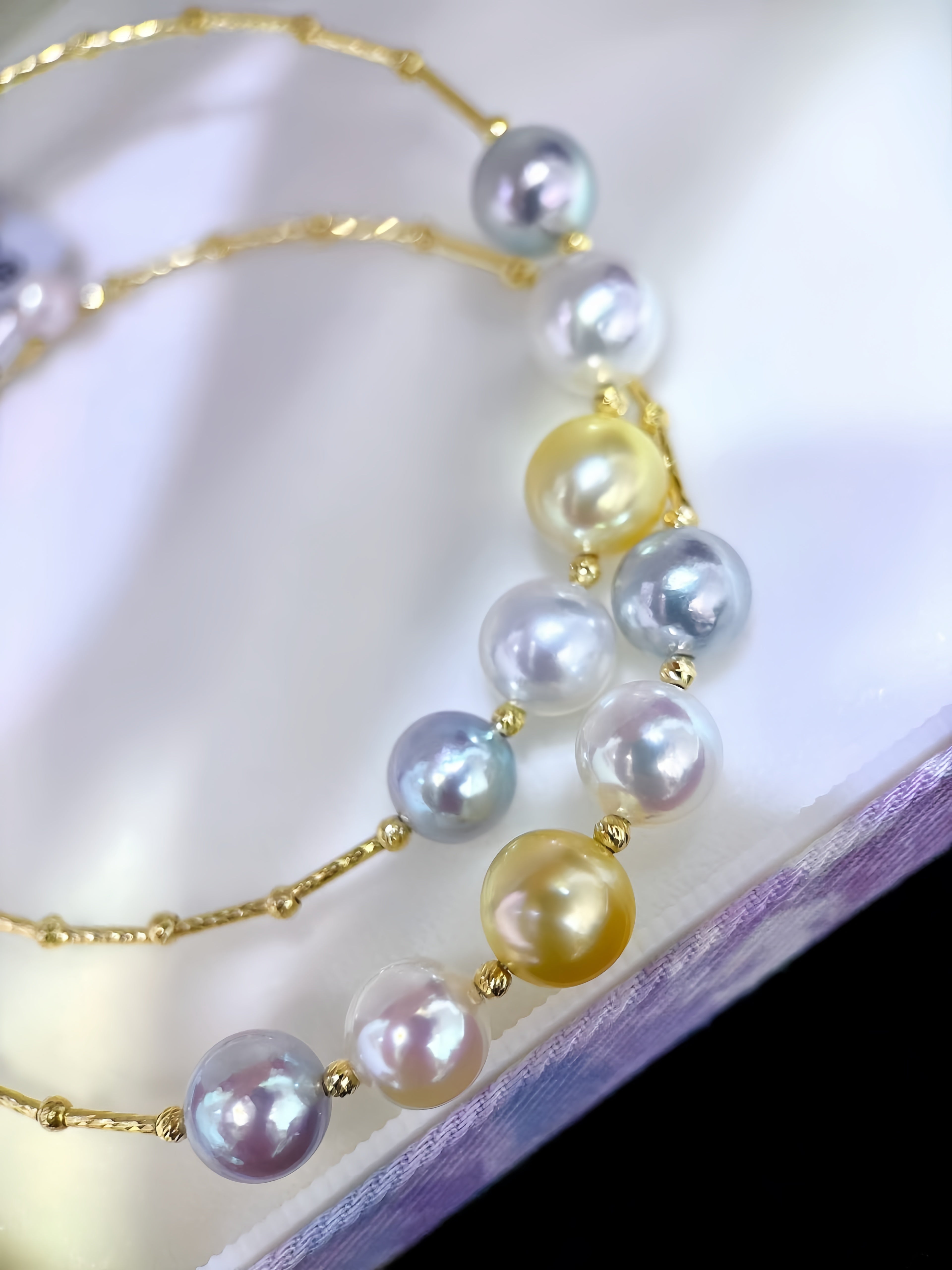 7mm Akoya&9mm South Sea Gold Pearl Bracelet/18K Gold B.01