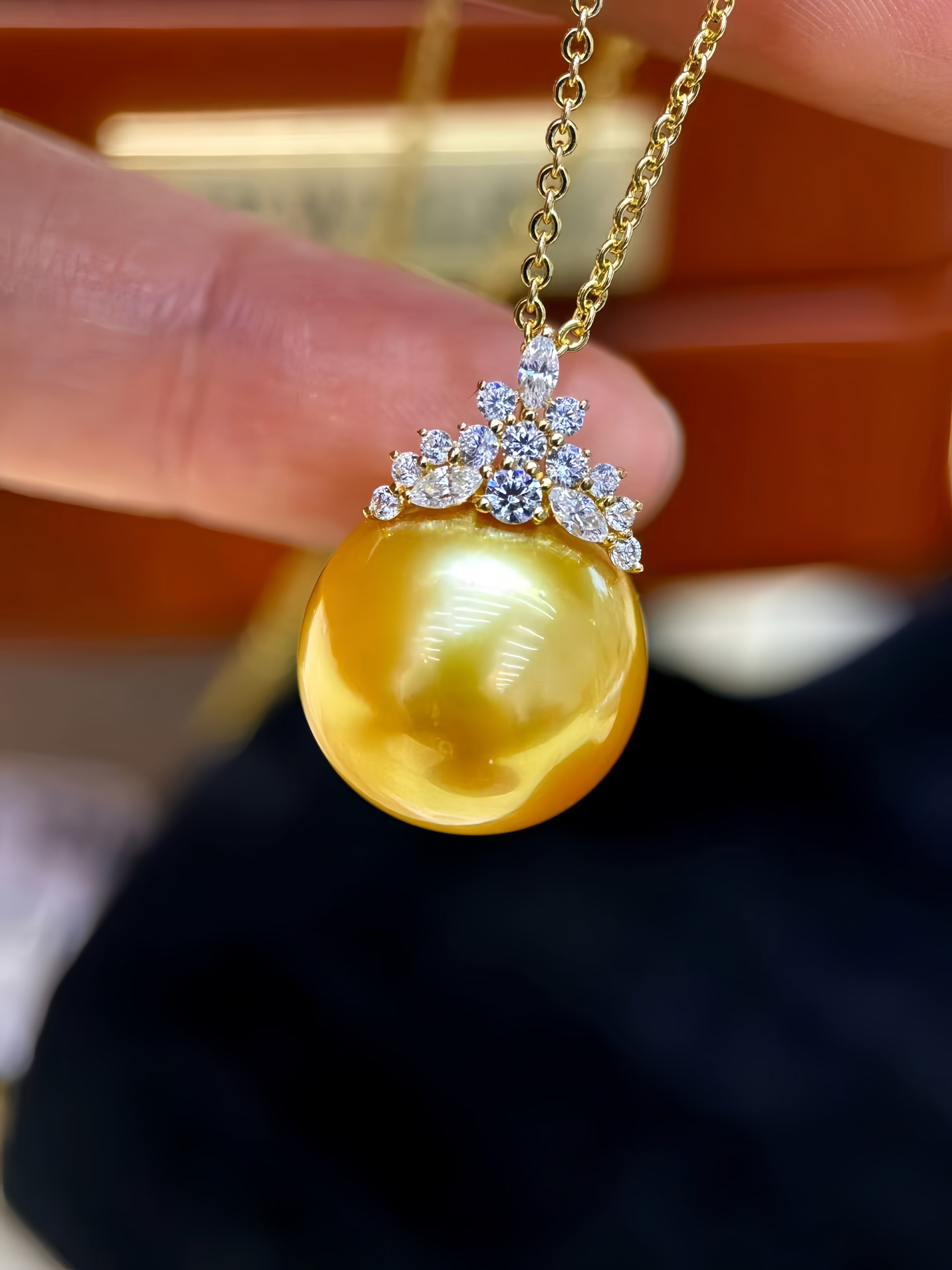 13-14mm South Sea Gold Pearl Pendant/18K Gold P.01