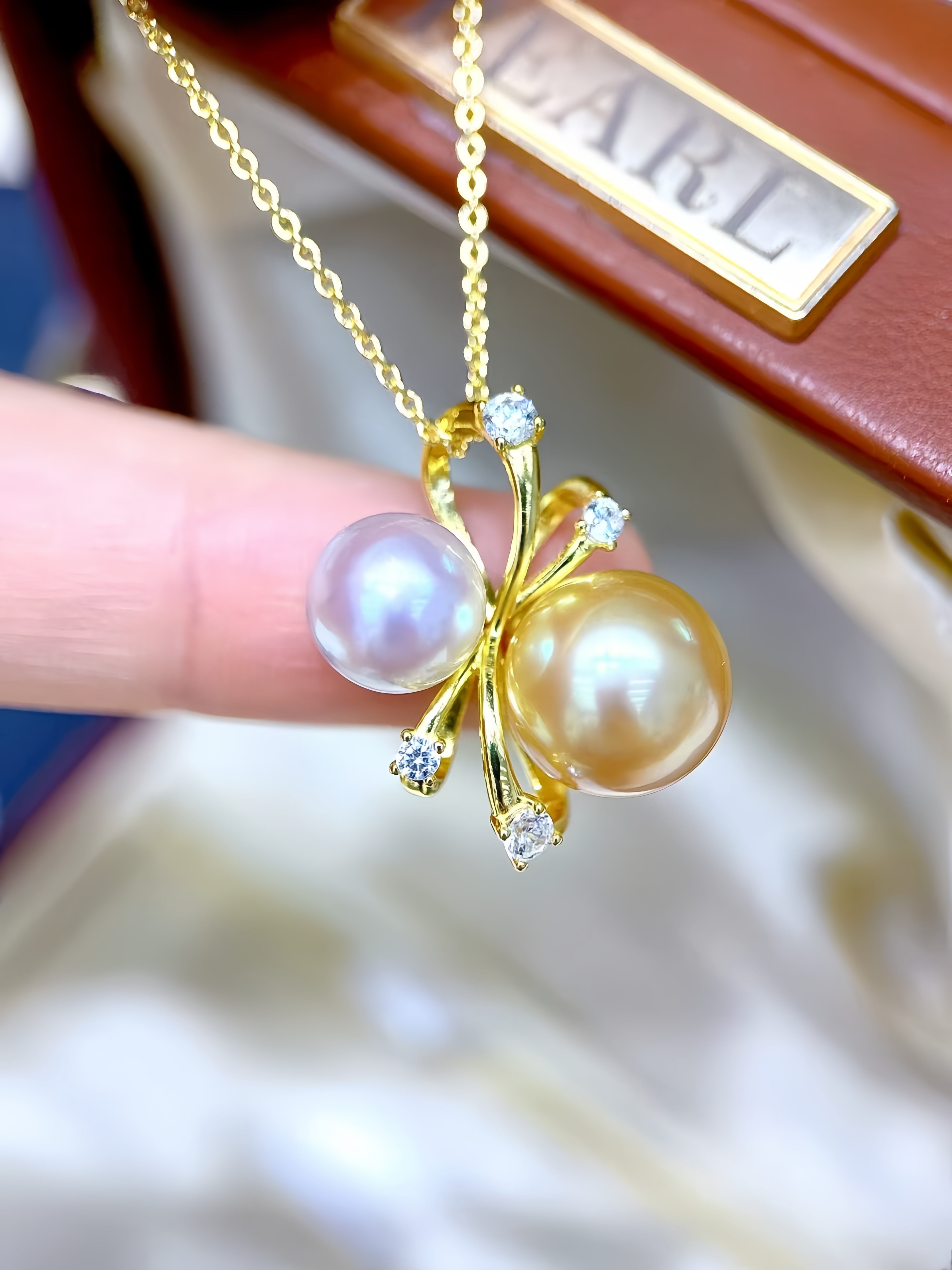 8mm Akoya&11mm South Sea Gold Pearl Pendant P.01