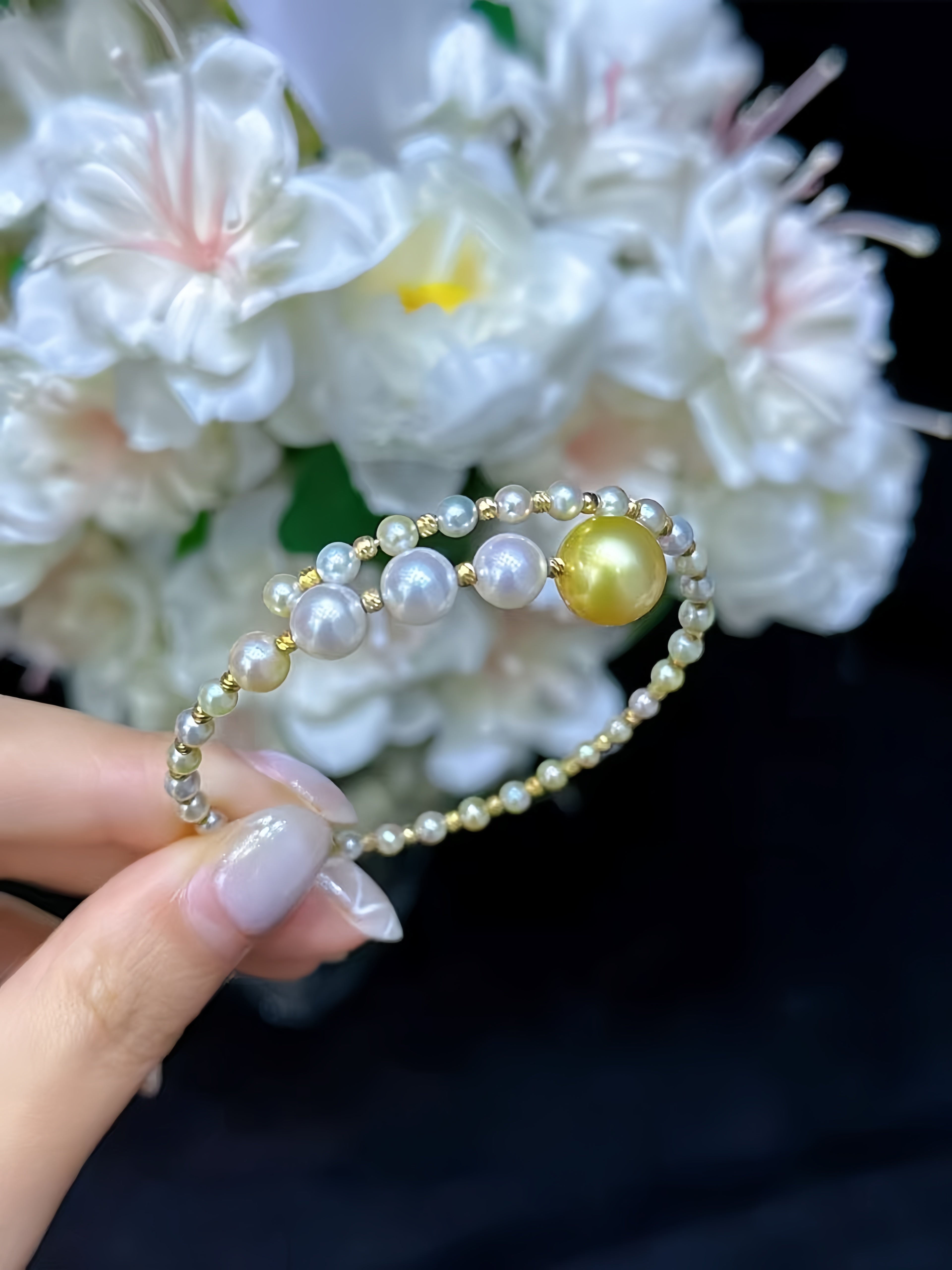 6-7mm Akoya&10-11mm South Sea Gold Pearl Bracelet B.01