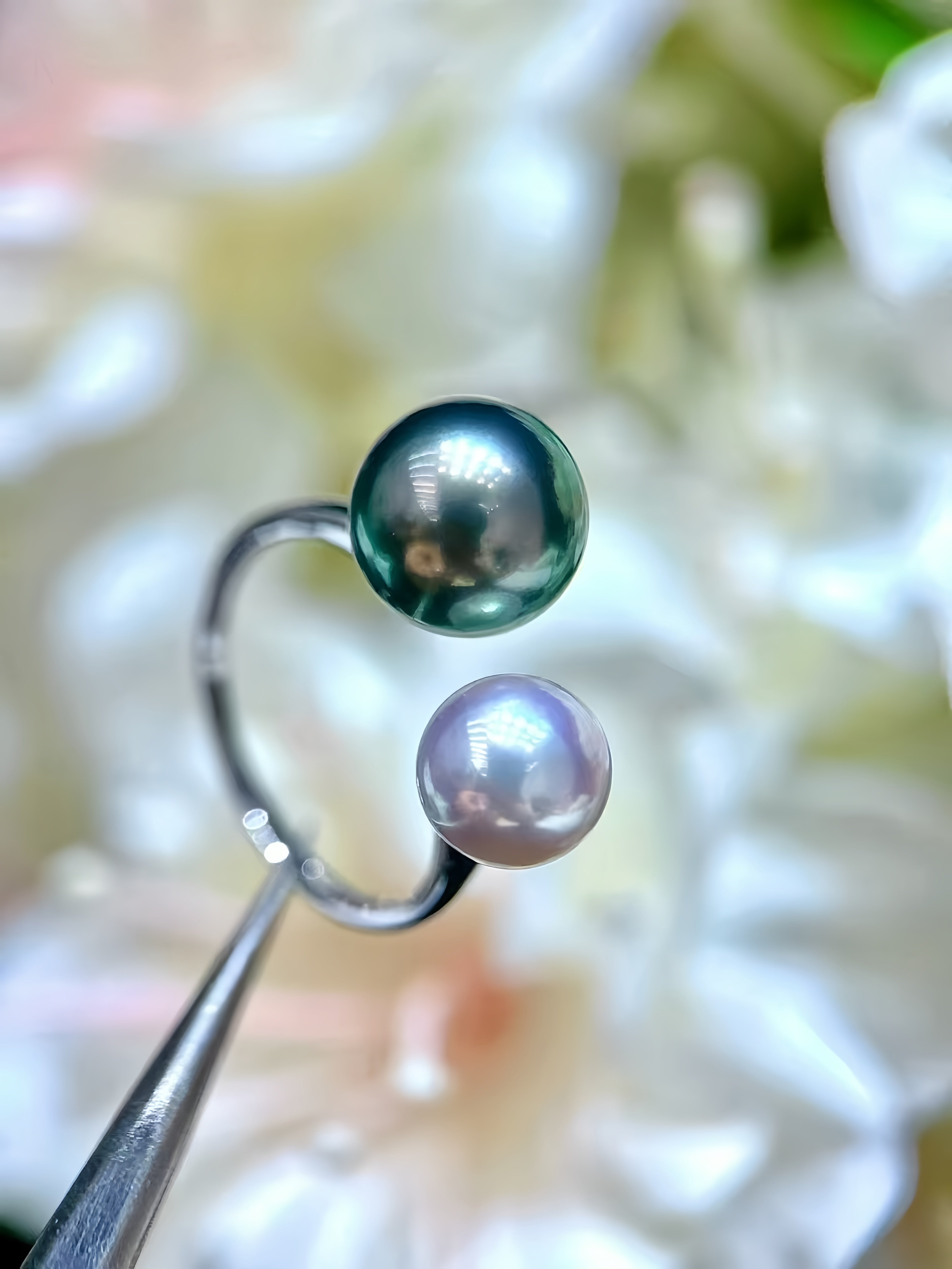 8mm Akoya&11mm Tahitian Pearl Ring/18K Gold R.01