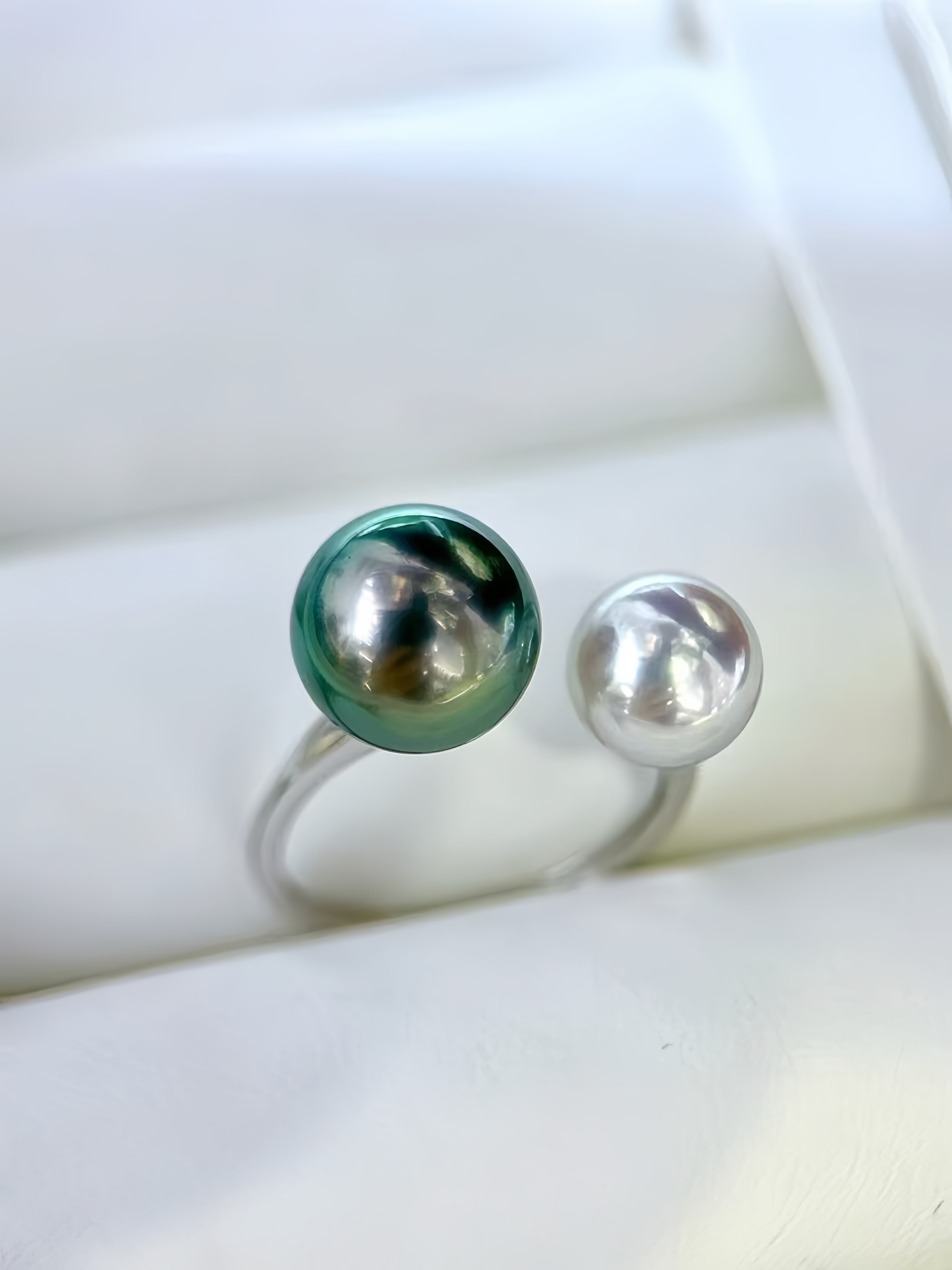 8mm Akoya&11mm Tahitian Pearl Ring/18K Gold R.01