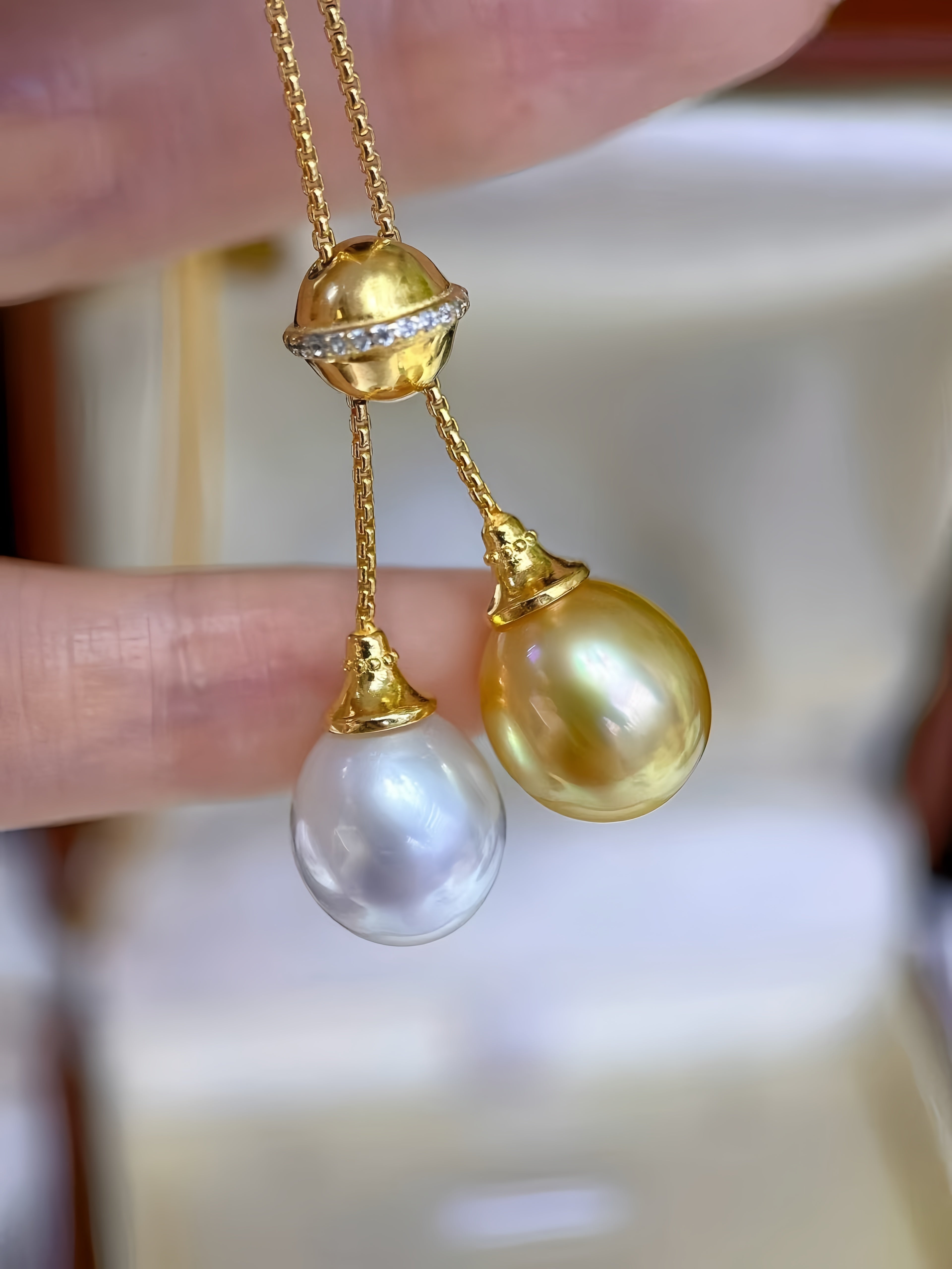 10-12mm South Sea Gold&Australian White Pearl Necklace N.01