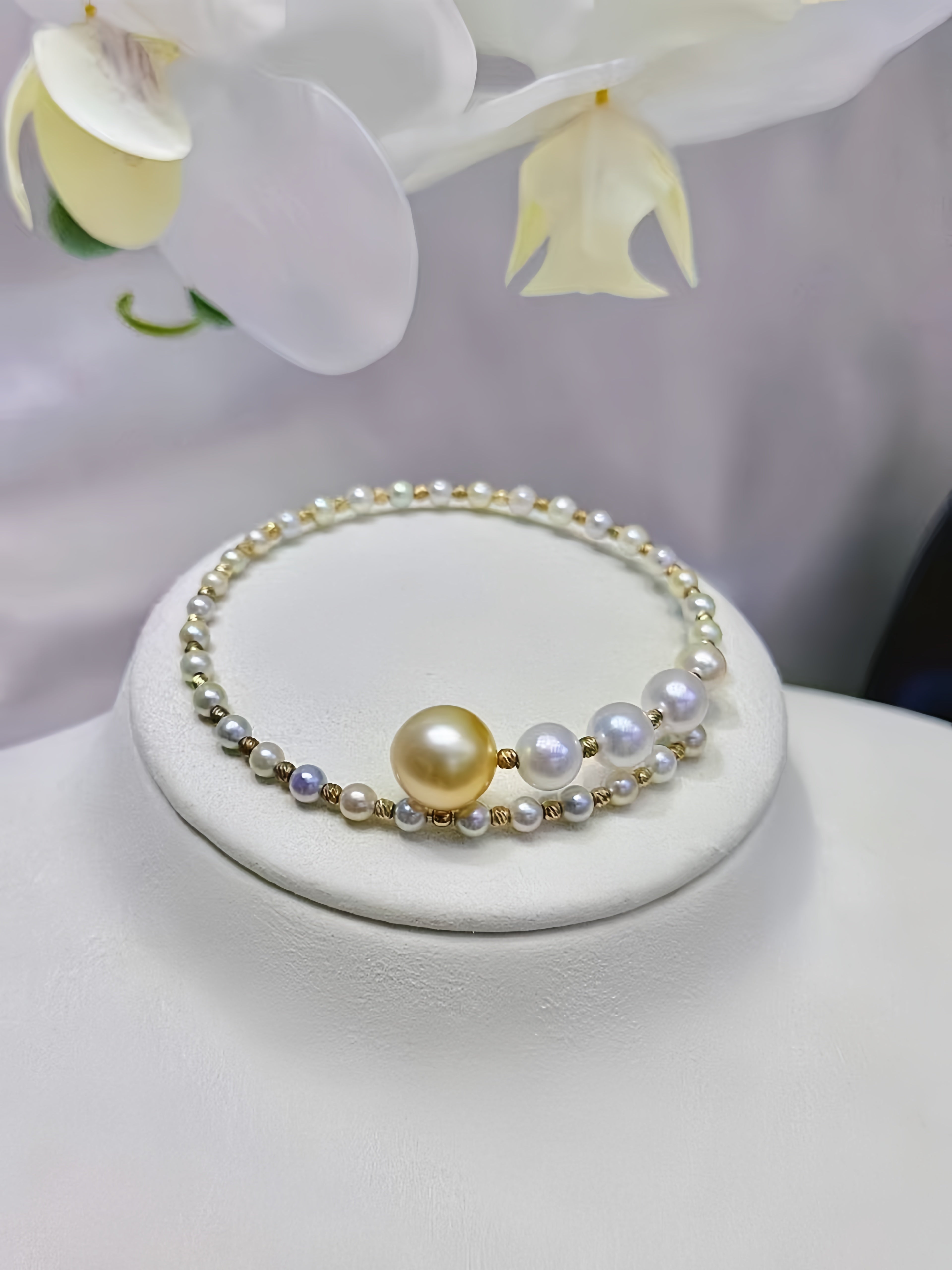 3mm&11mm Akoya/South Sea Gold Pearl Bracelet B.01