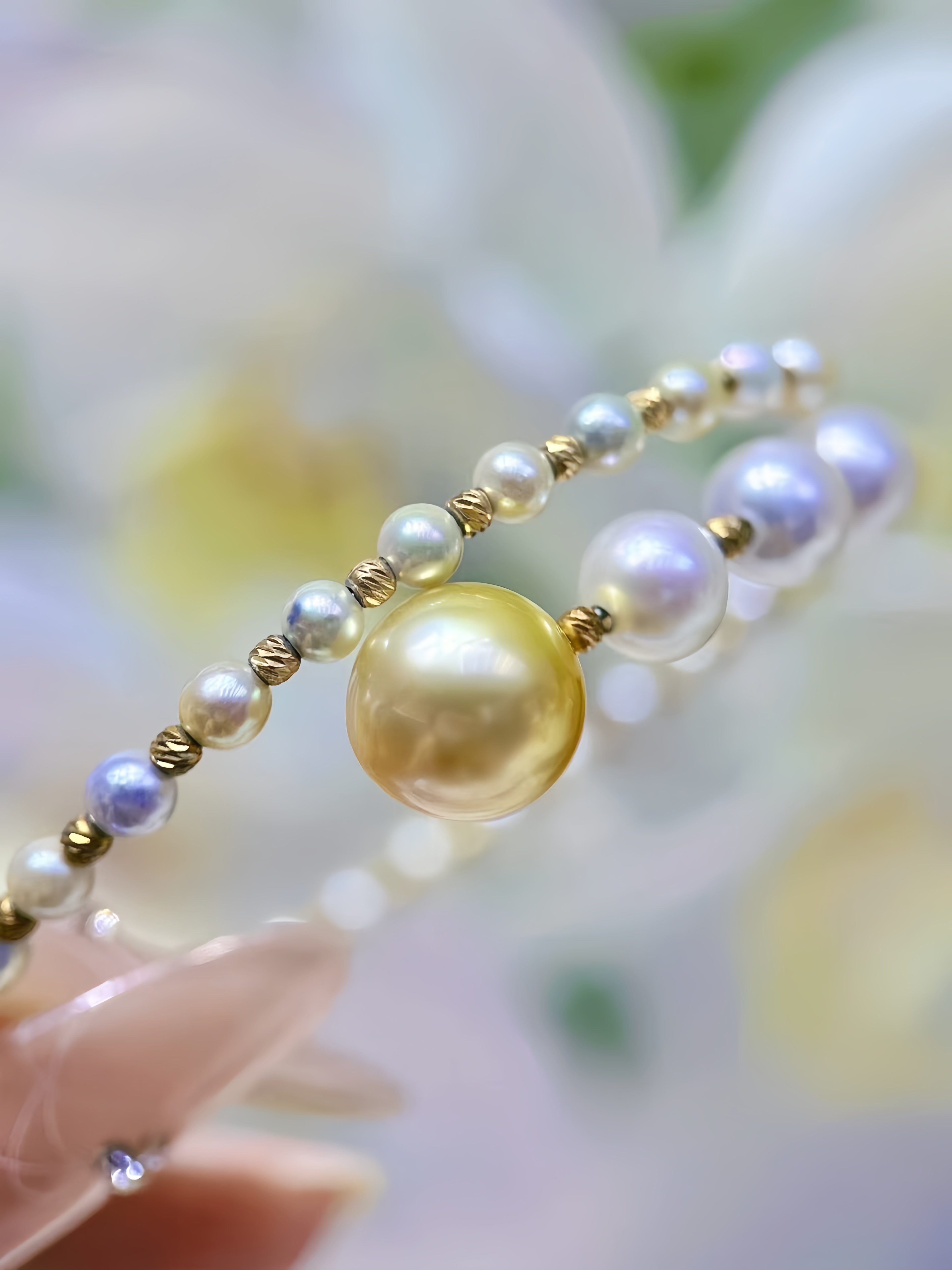 3mm&11mm Akoya/South Sea Gold Pearl Bracelet B.01