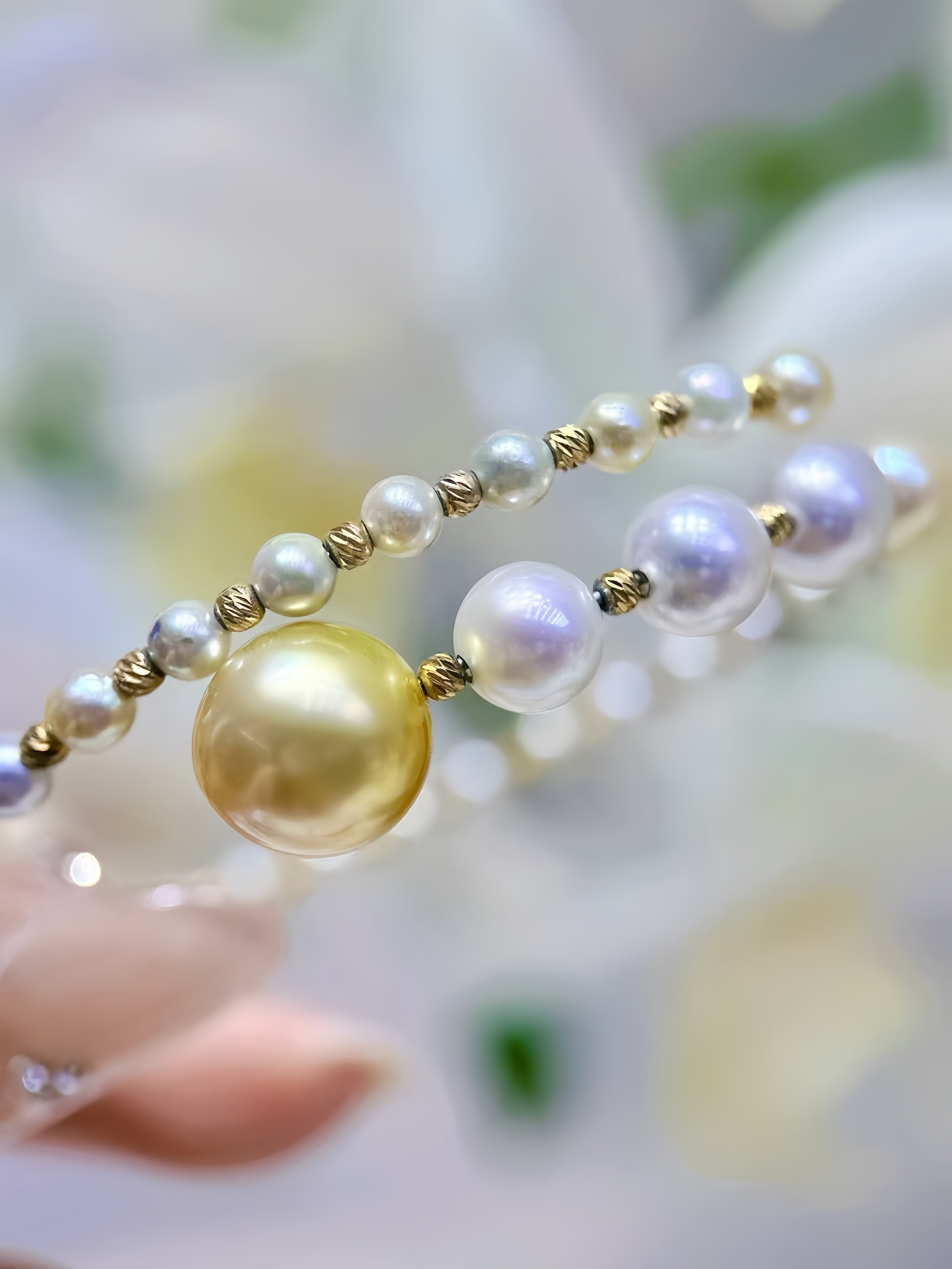 3mm&11mm Akoya/South Sea Gold Pearl Bracelet B.01