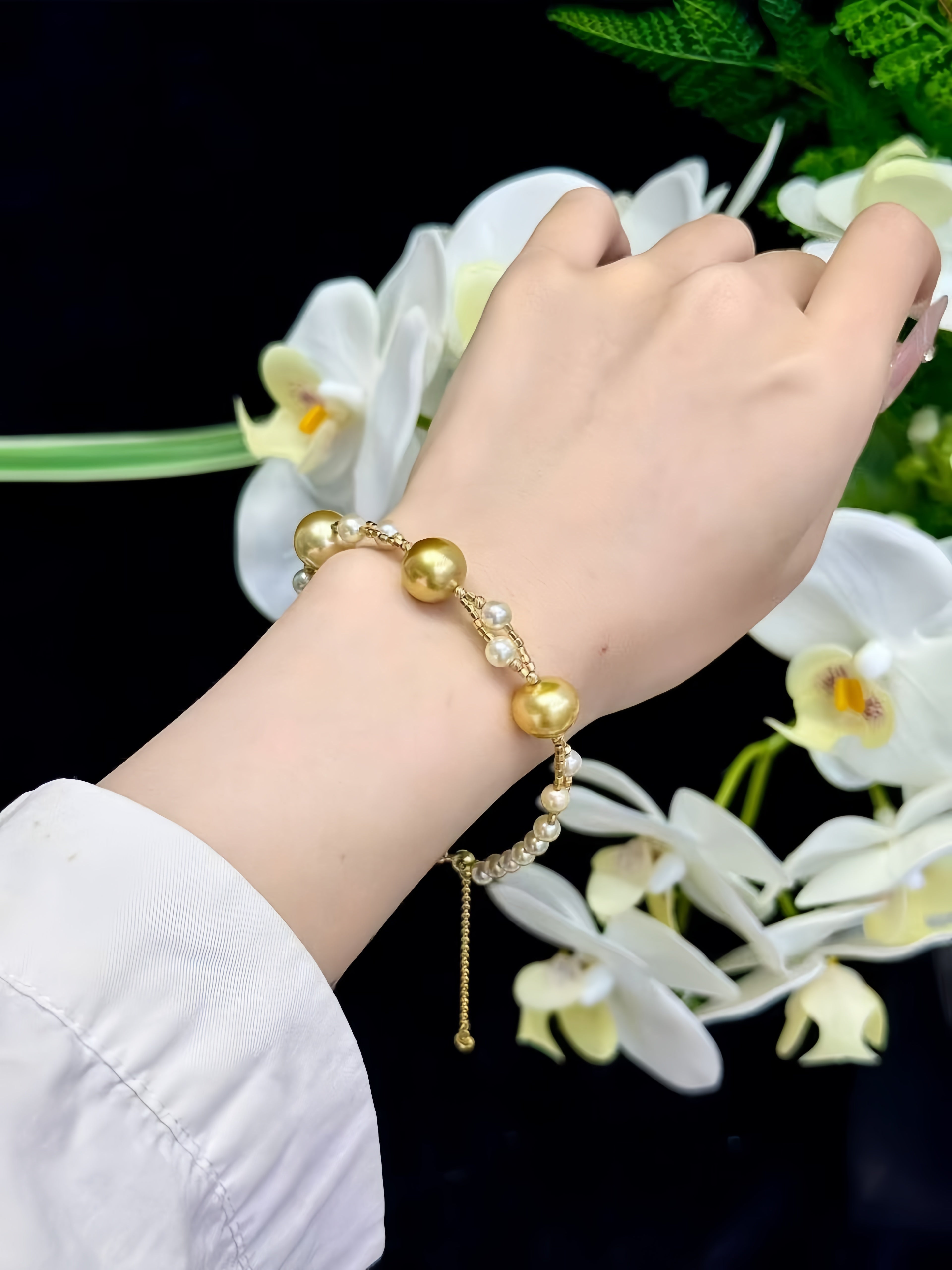 4mm Akoya&11mm South Sea Gold Pearl Bracelet B.01