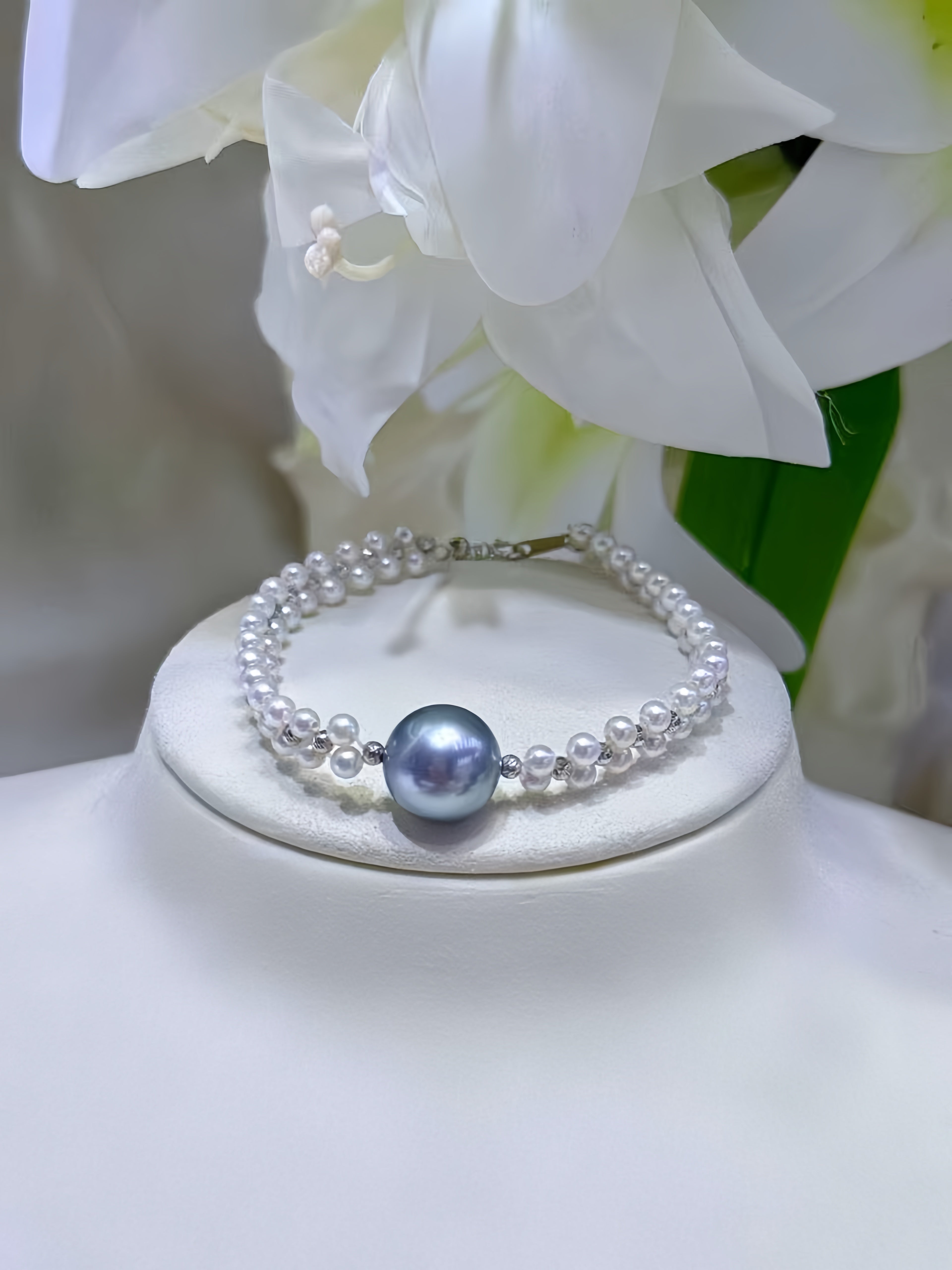 3-4mm Freshwater Akoya&11-12mm Tahitian Pearl Bracelet/18K Gold B.01