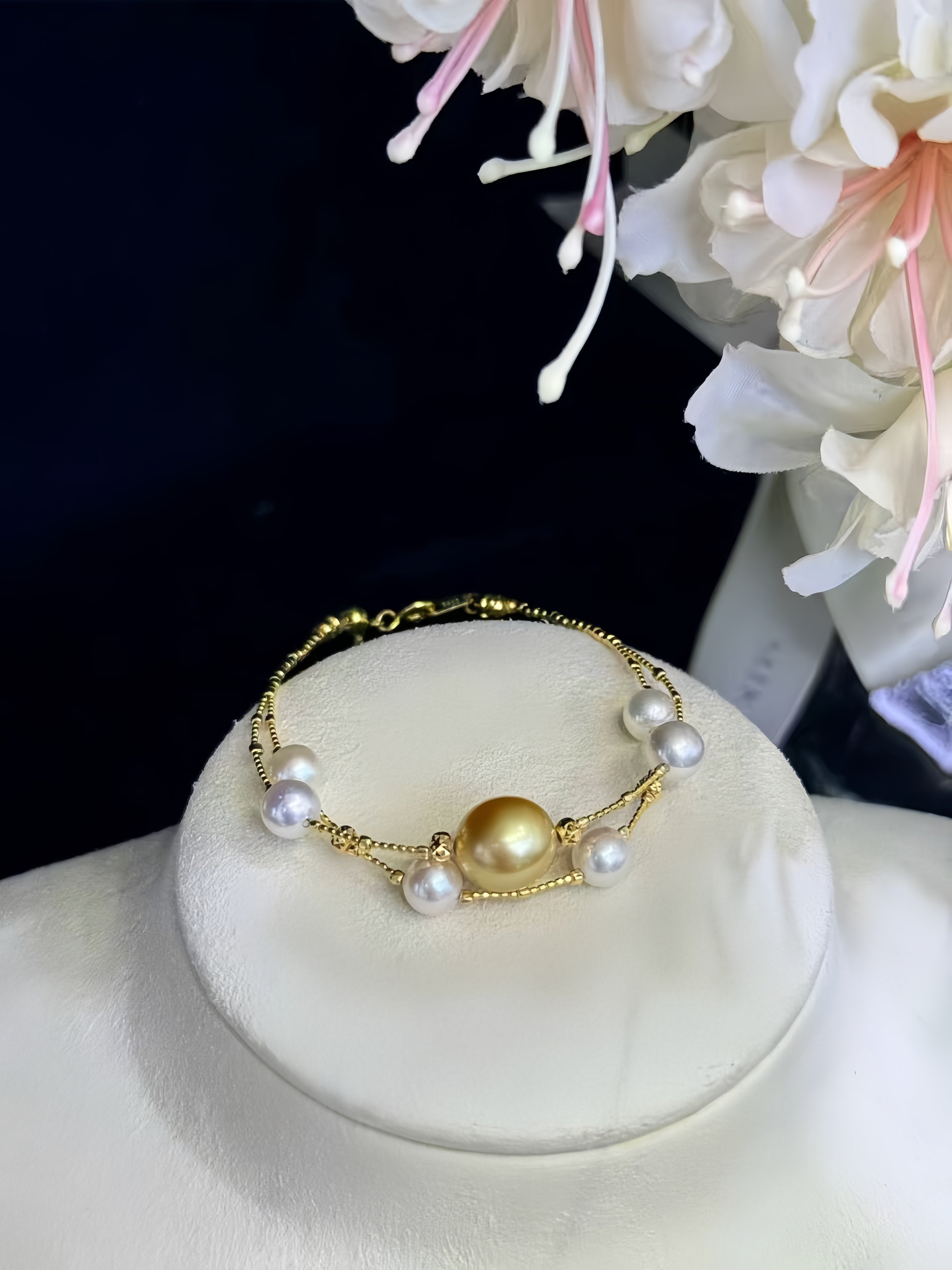 6mm Akoya&11mm South Sea Gold Pearl Bracelet B.01