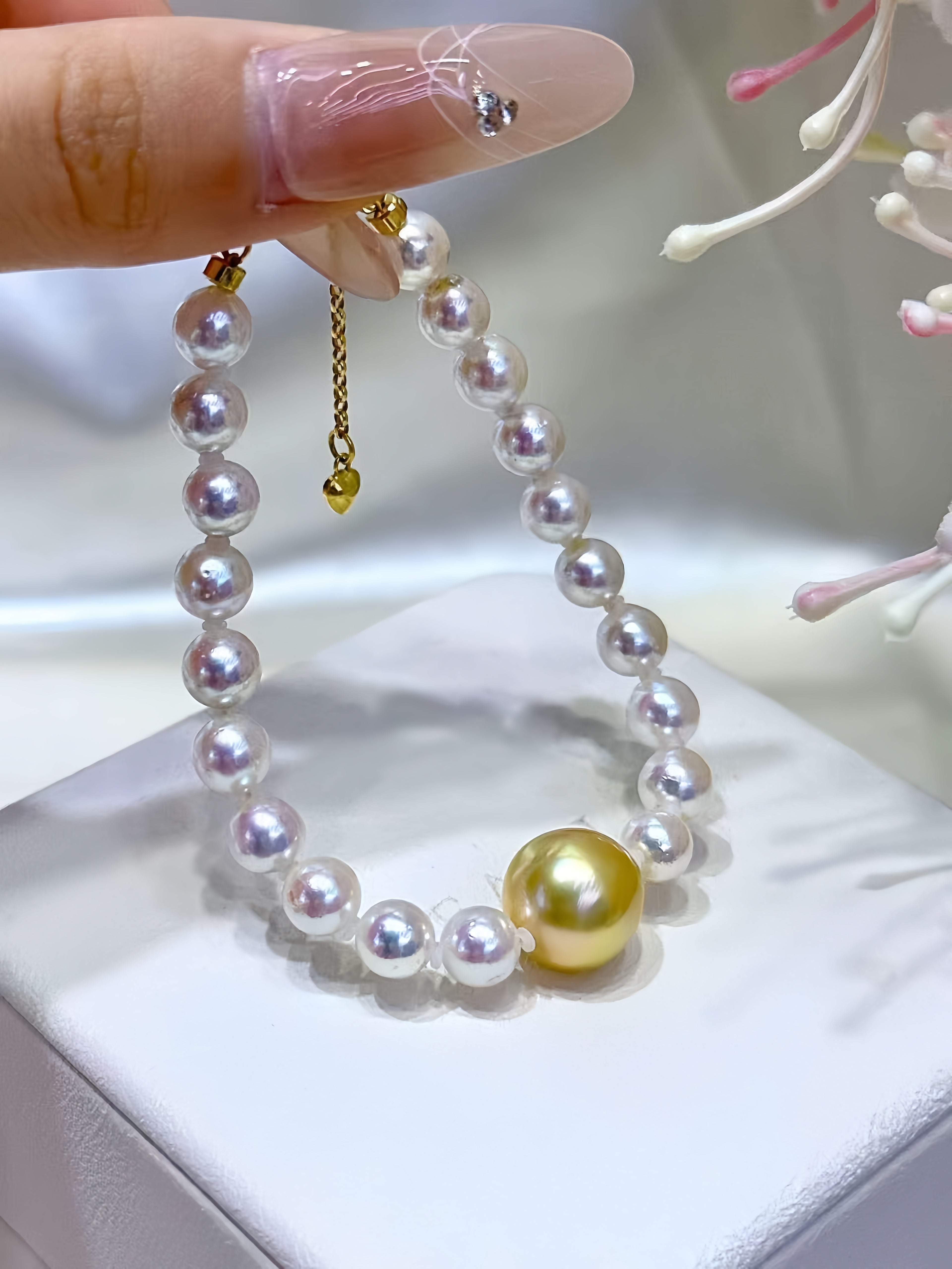 6-7mm akoya&11-12mm South Sea Gold Pearl Bracelet B.01