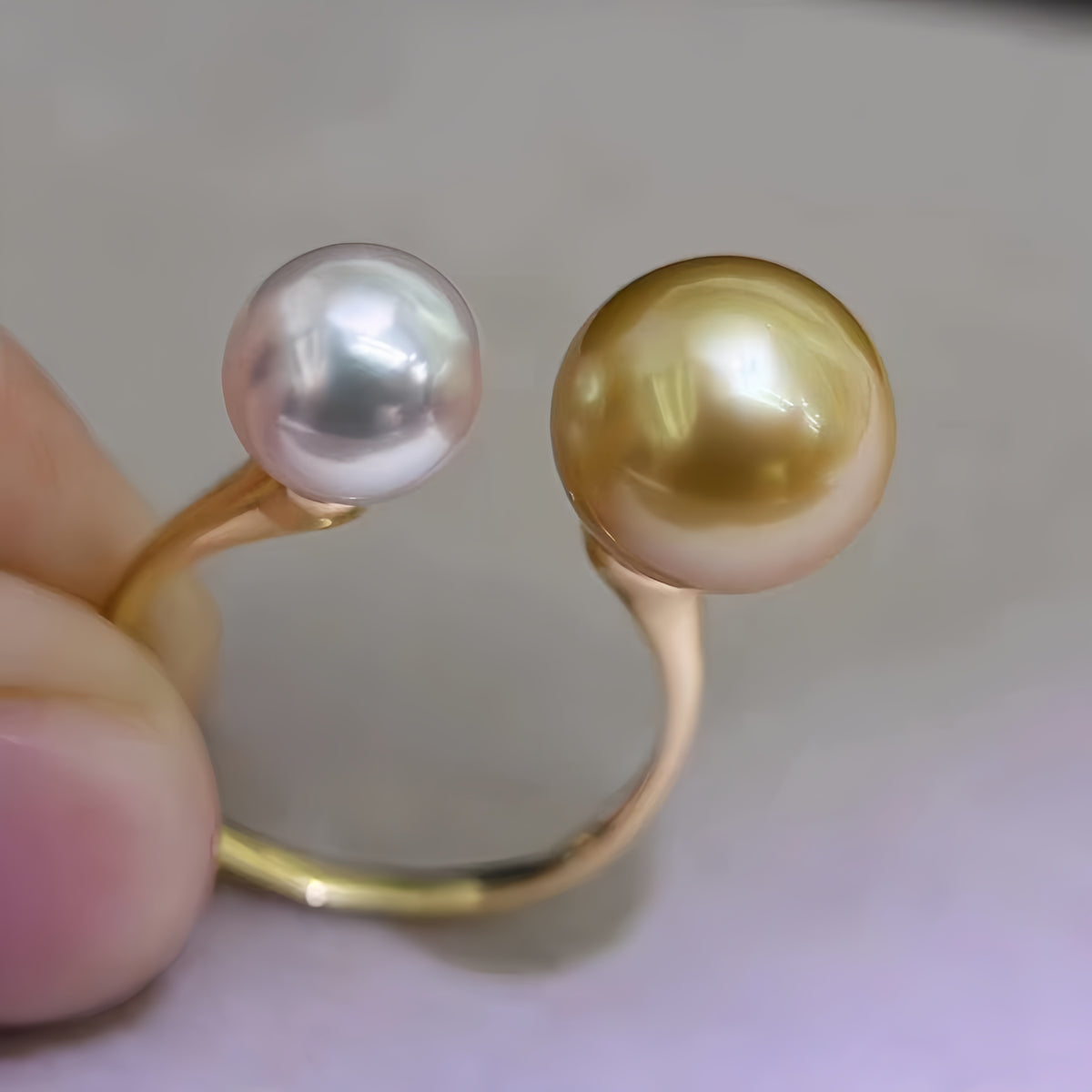 8-9mm Akoya Pearl&10-11mm South Sea Gold Pearl Ring/18K Gold R.01