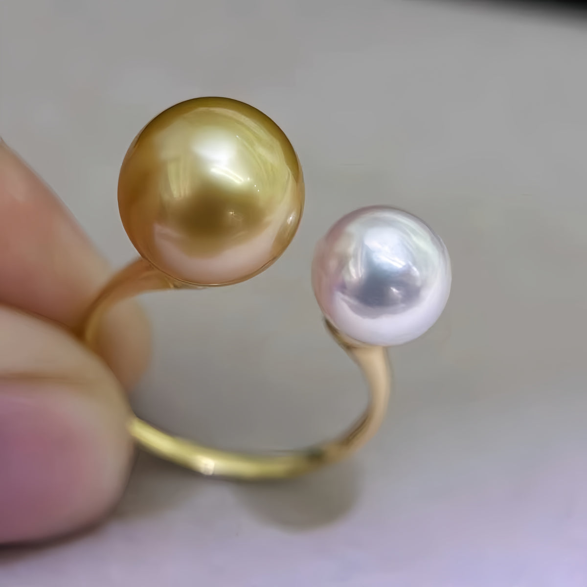 8-9mm Akoya Pearl&10-11mm South Sea Gold Pearl Ring/18K Gold R.01
