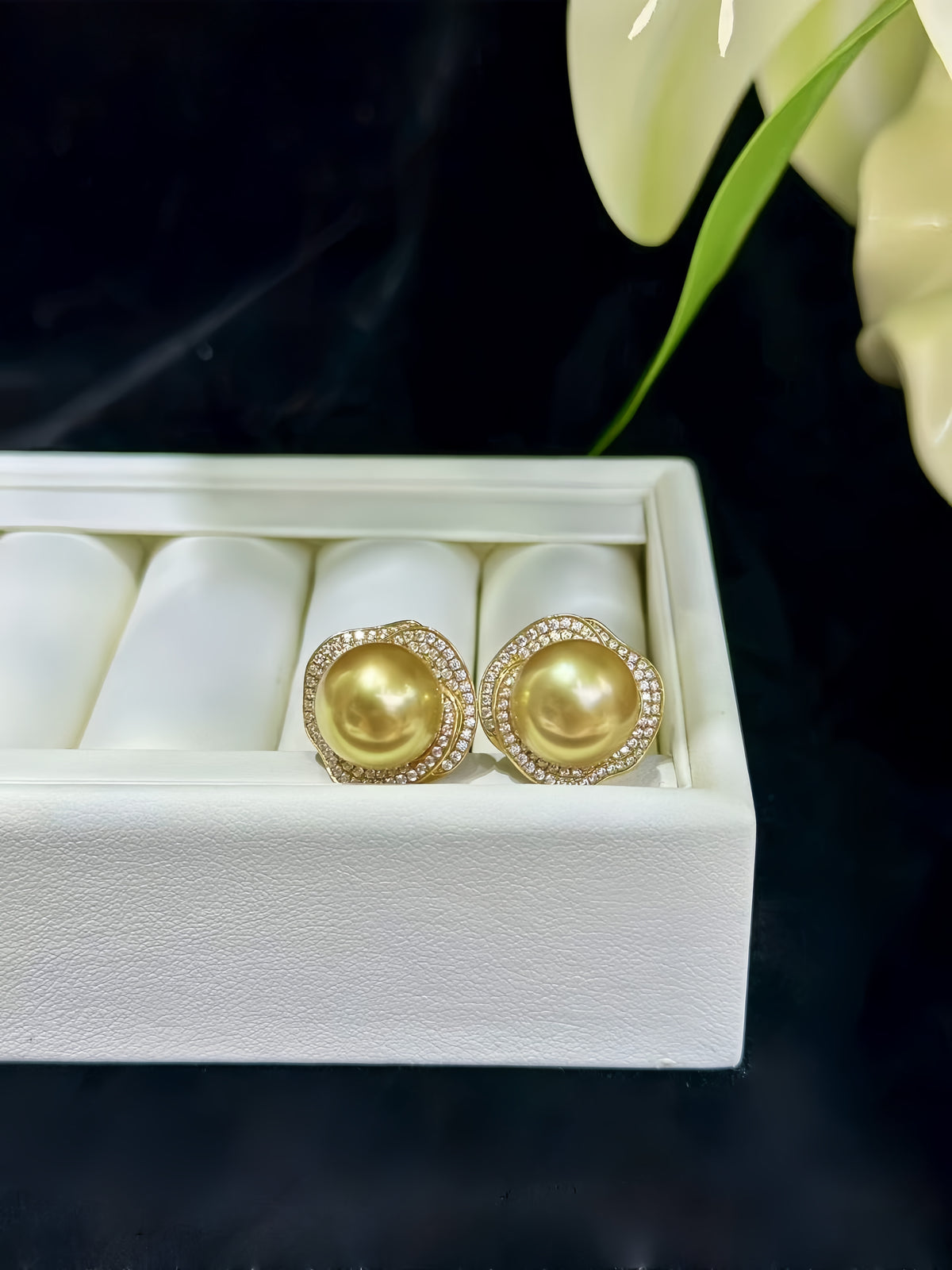 12-13mm South Sea Gold Pearl Earrings/18K Gold E.02
