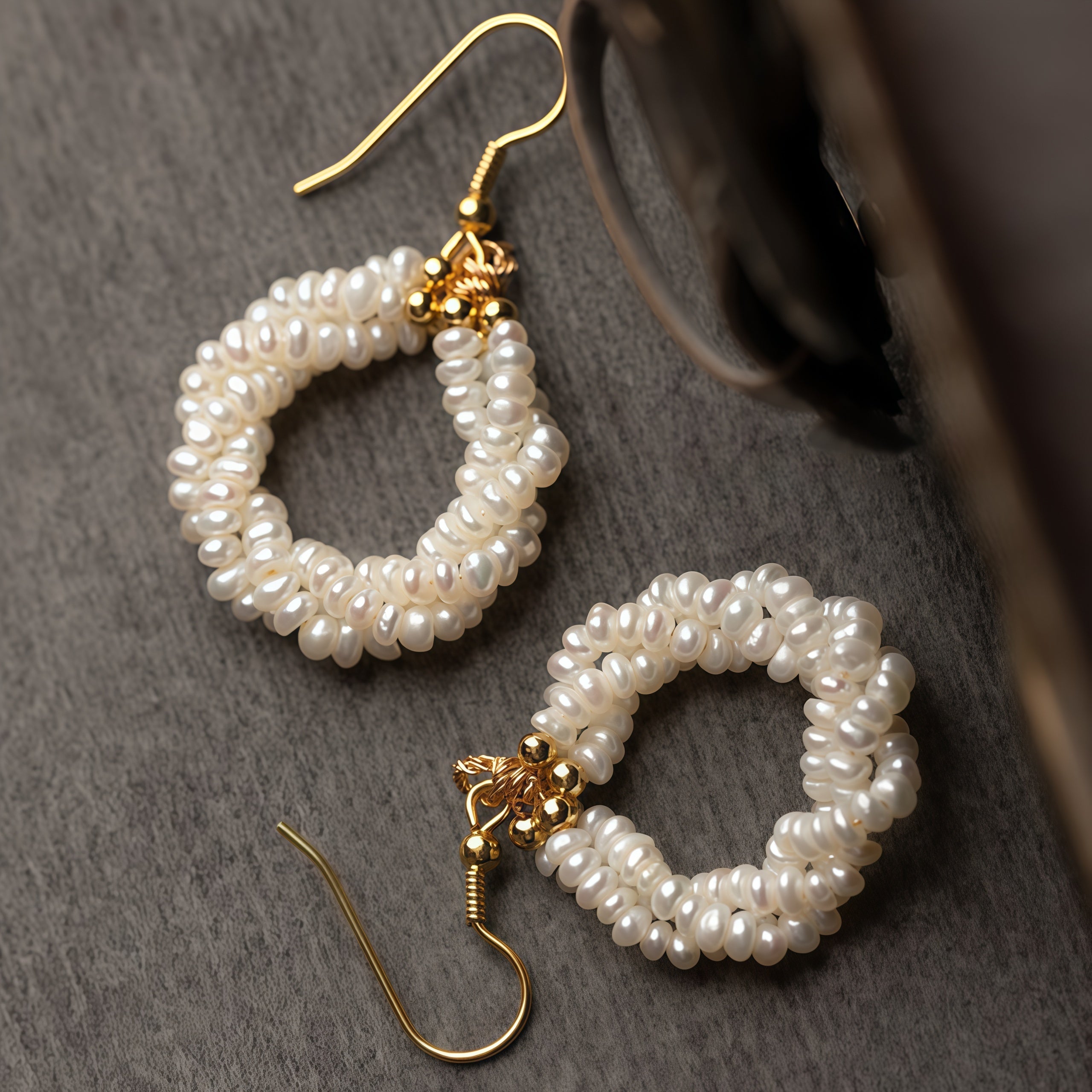 Baroque-inspired freshwater pearl drop earrings with 3–4mm mini pearls and gold-plated 925 silver hooks